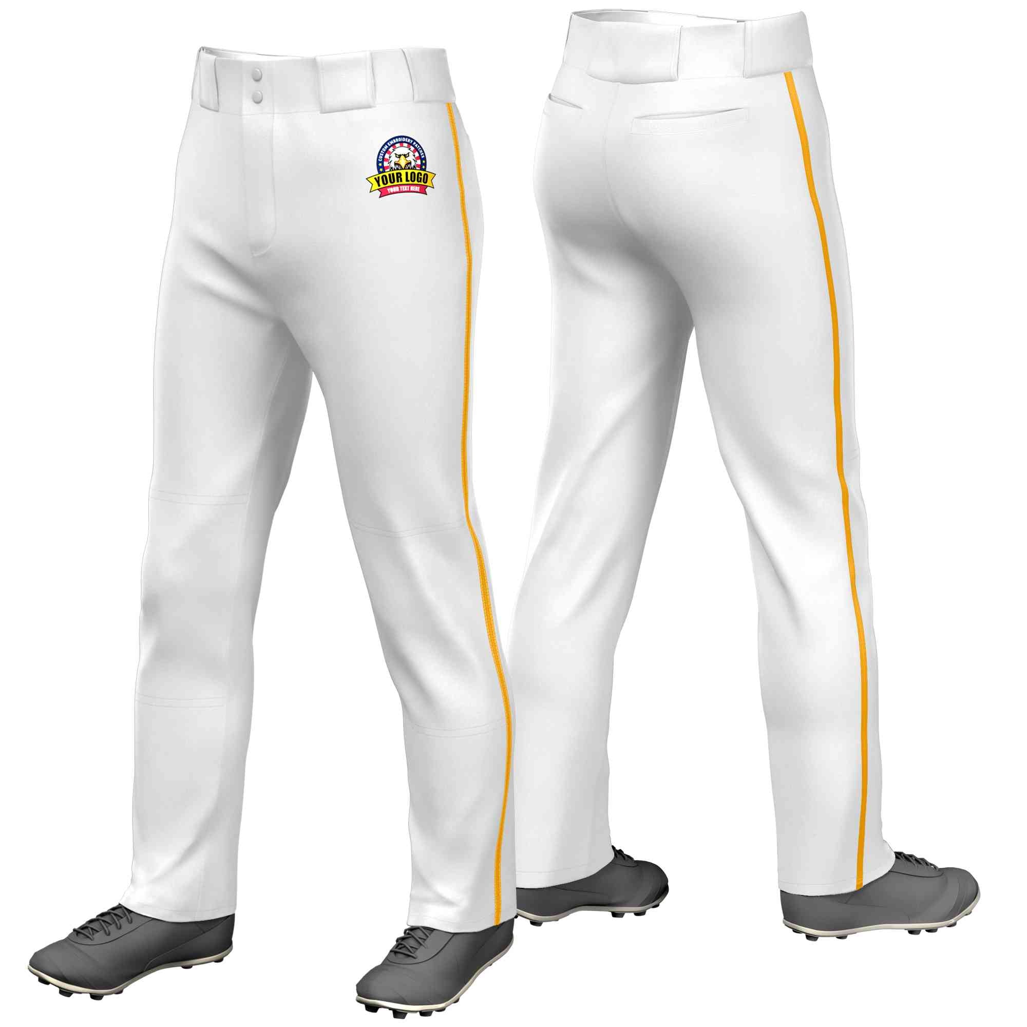 Custom White Yellow Classic Fit Stretch Practice Loose-fit Baseball Pants