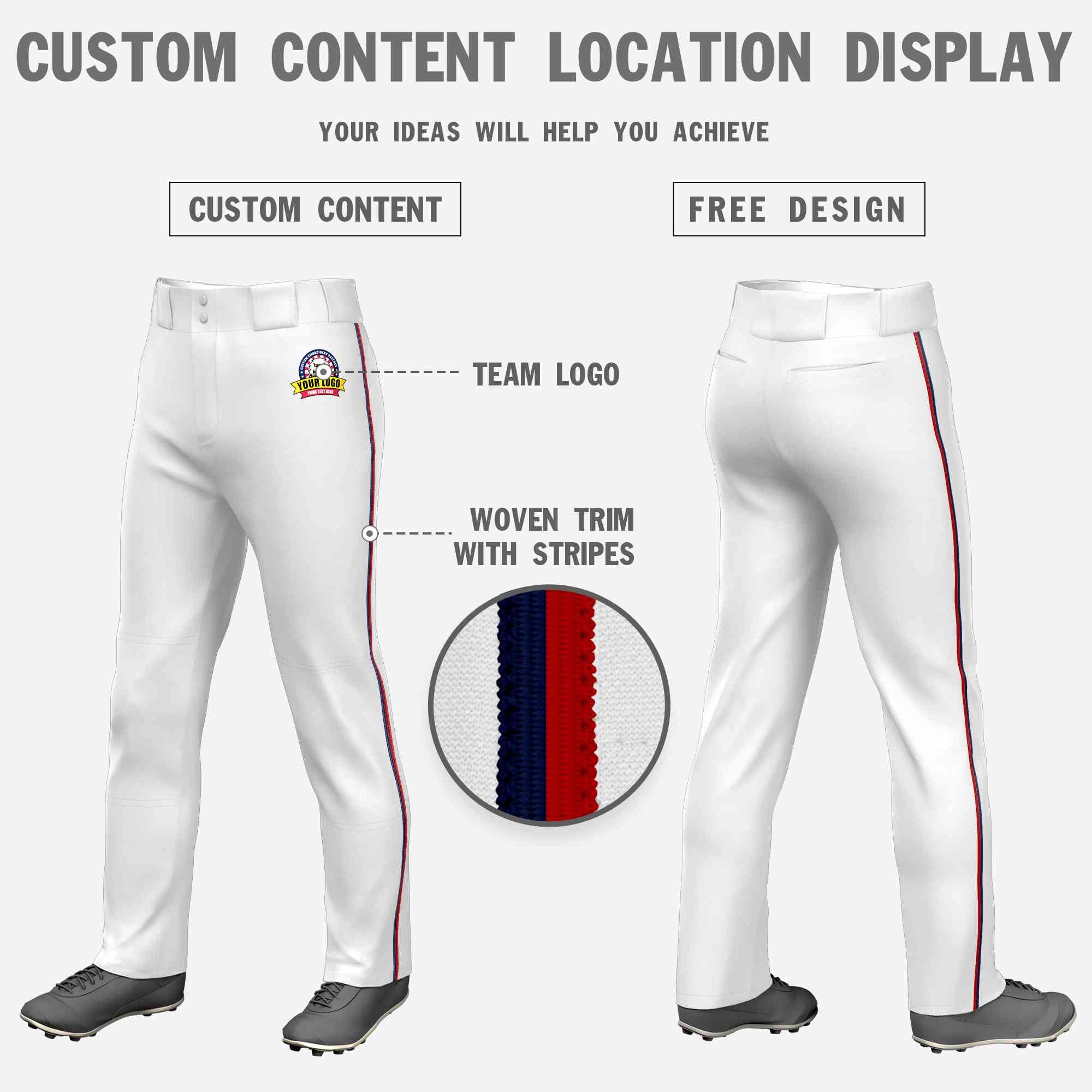 Custom White Navy-Red Classic Fit Stretch Practice Loose-fit Baseball Pants