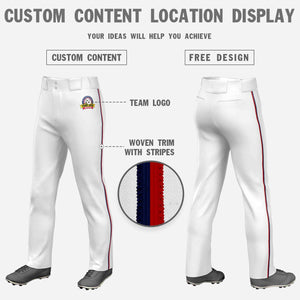 Custom White Navy-Red Classic Fit Stretch Practice Loose-fit Baseball Pants