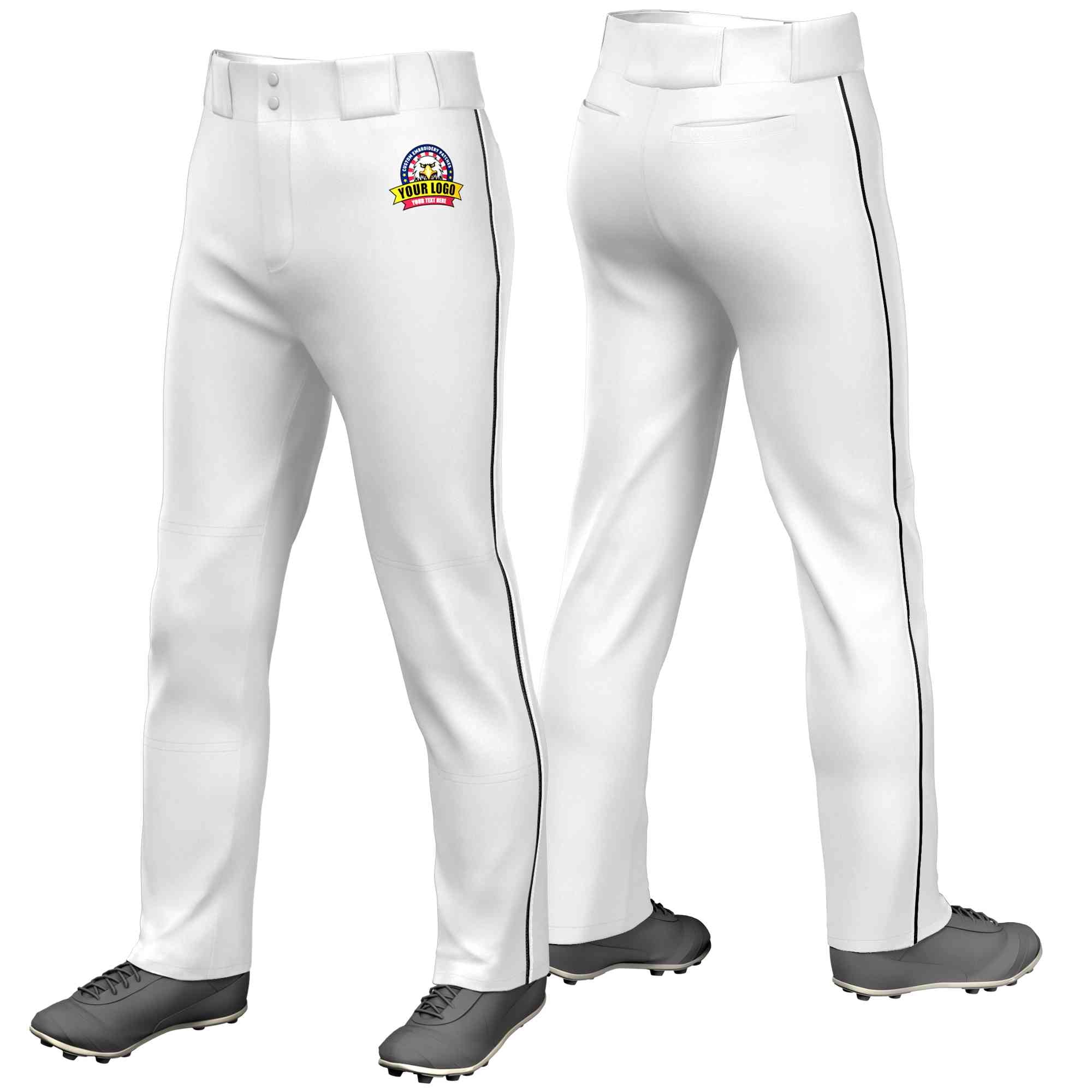 Custom White Black-White Classic Fit Stretch Practice Loose-fit Baseball Pants