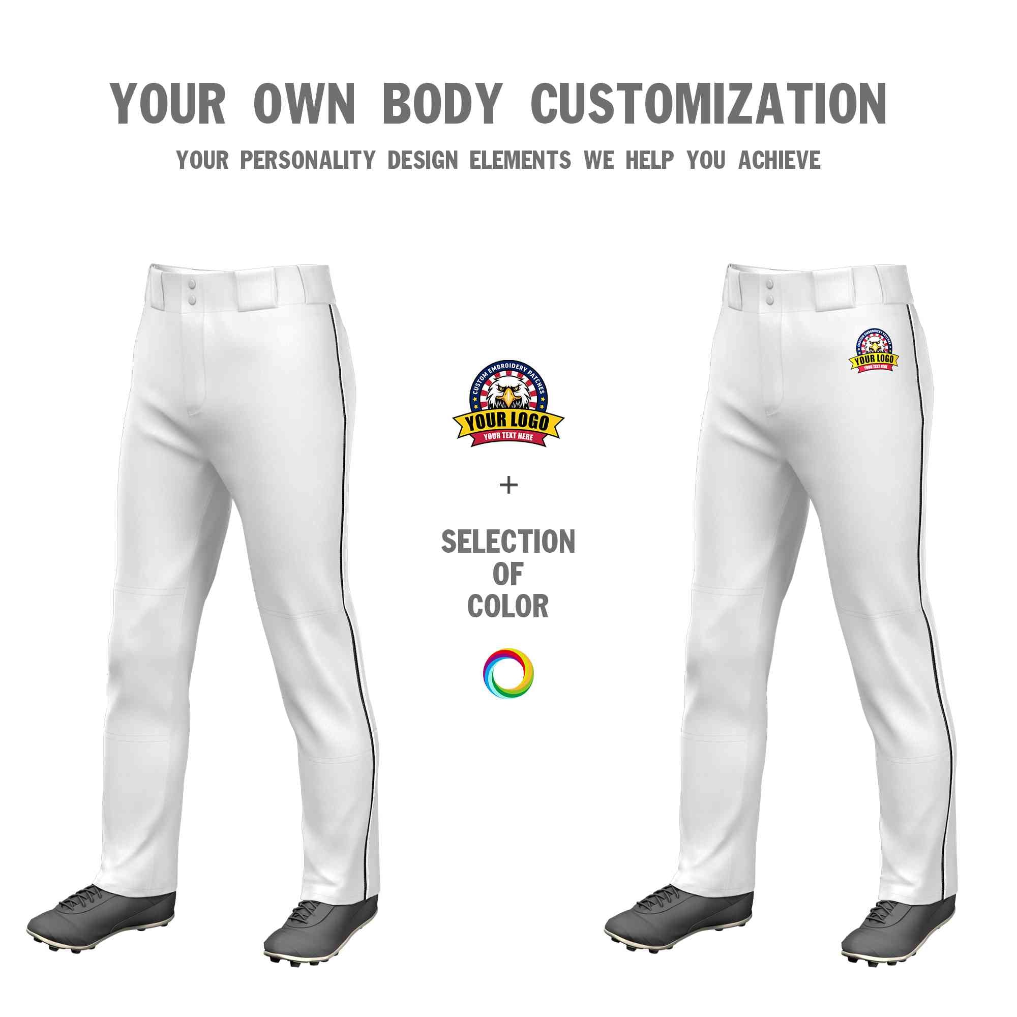 Custom White Black-White Classic Fit Stretch Practice Loose-fit Baseball Pants