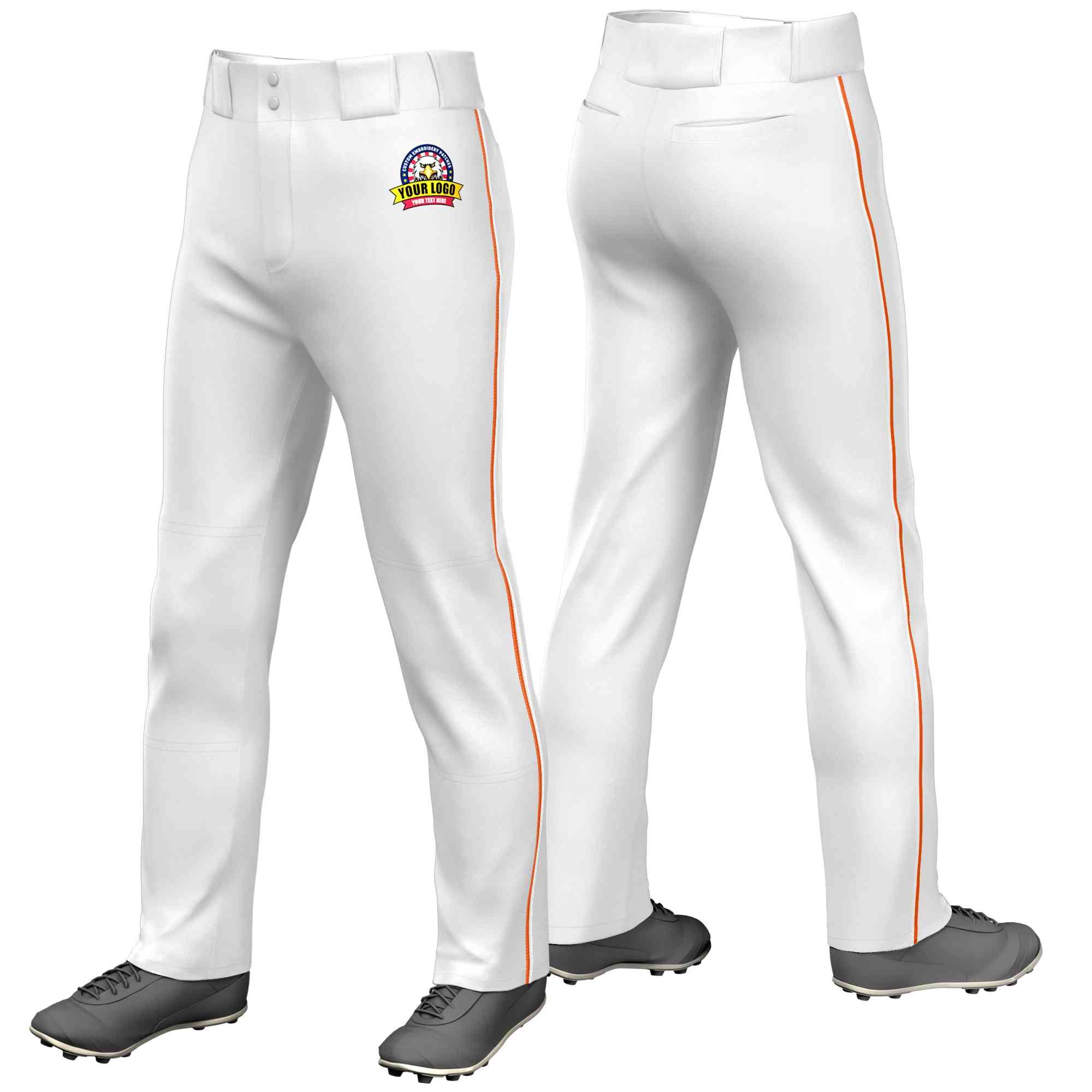 Custom White Orange-White Classic Fit Stretch Practice Loose-fit Baseball Pants