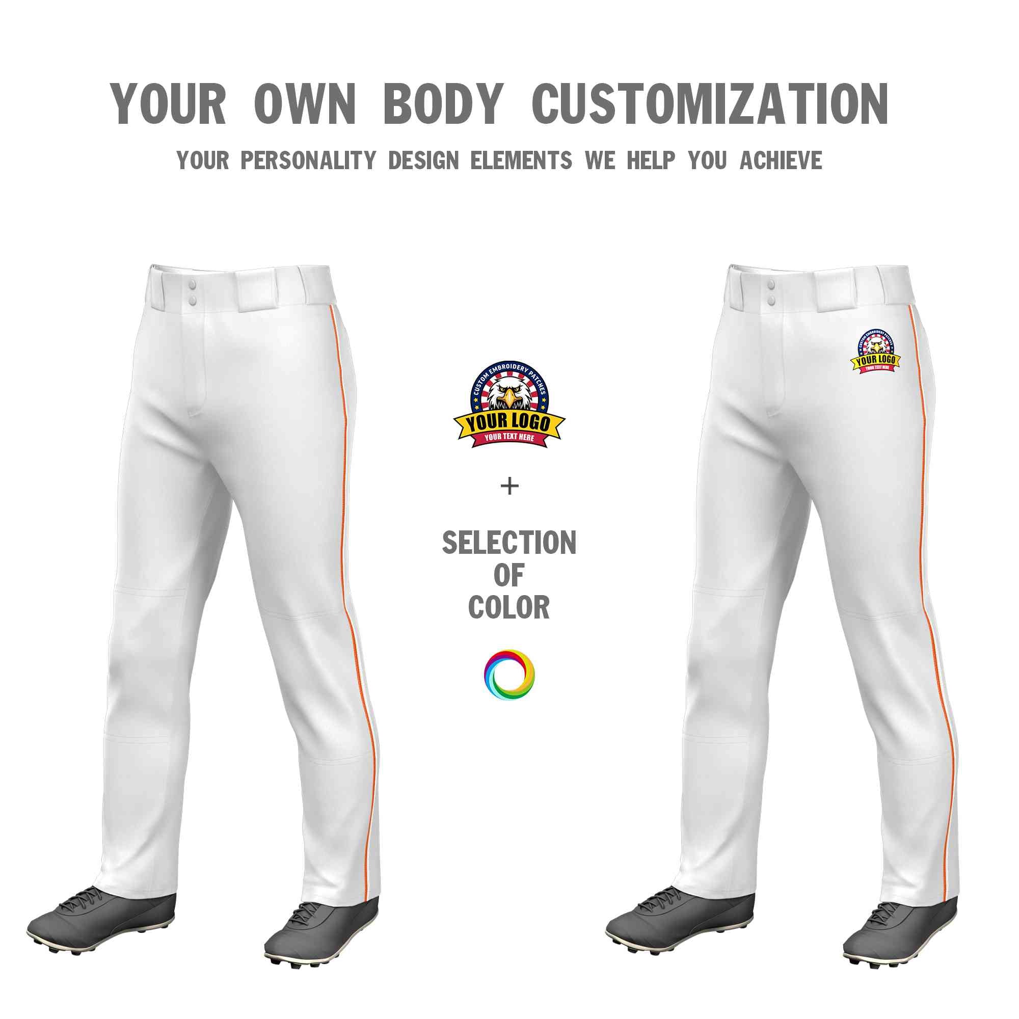 Custom White Orange-White Classic Fit Stretch Practice Loose-fit Baseball Pants