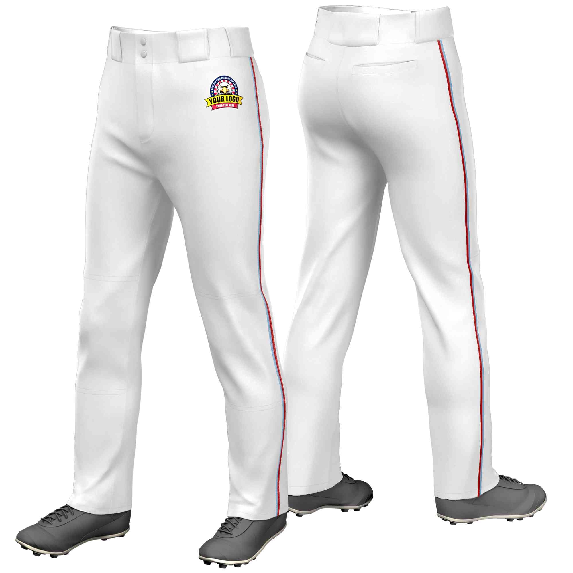 Custom White Light Blue-Red Classic Fit Stretch Practice Loose-fit Baseball Pants