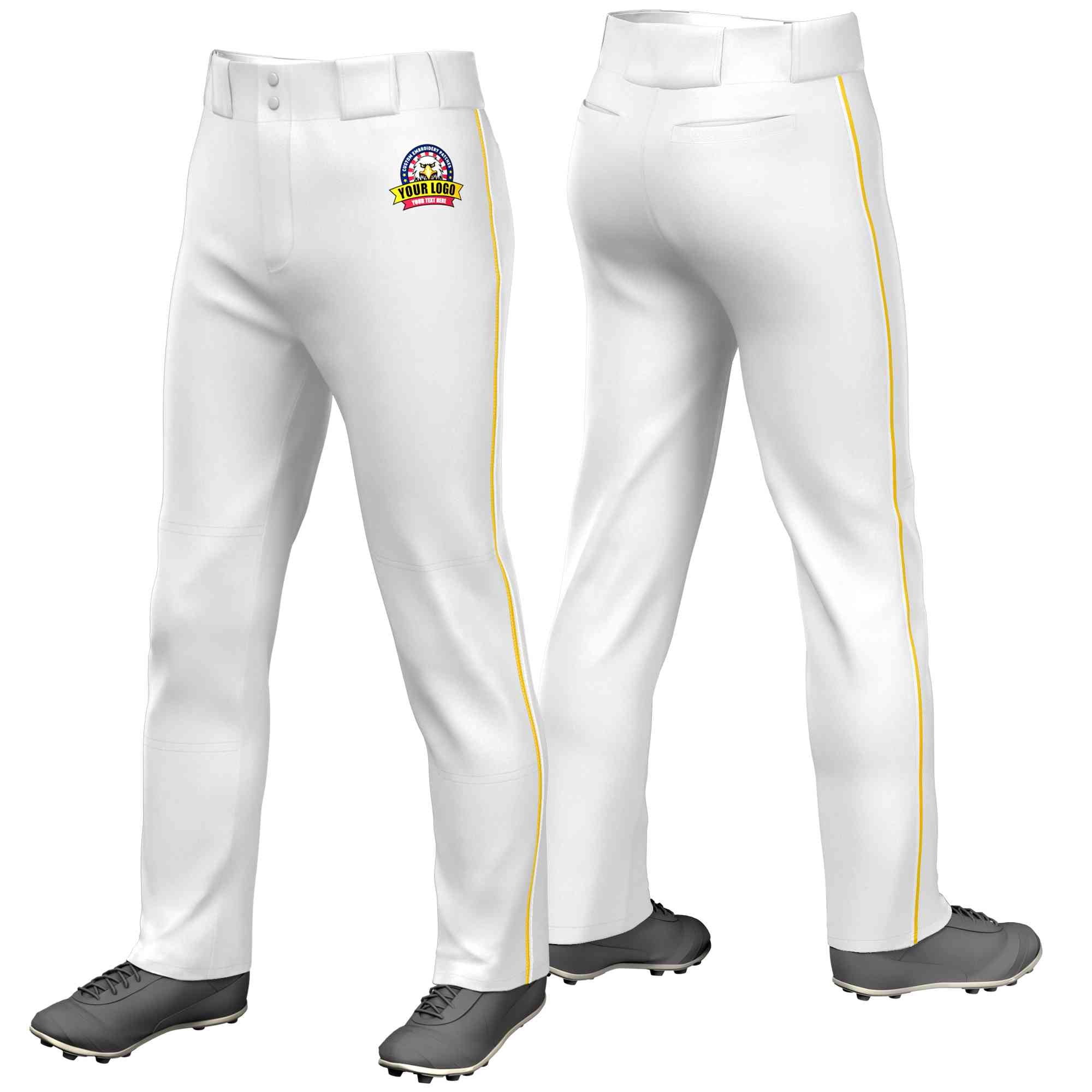 Custom White Gold-White Classic Fit Stretch Practice Loose-fit Baseball Pants