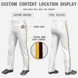 Custom White Gold-Brown Classic Fit Stretch Practice Loose-fit Baseball Pants