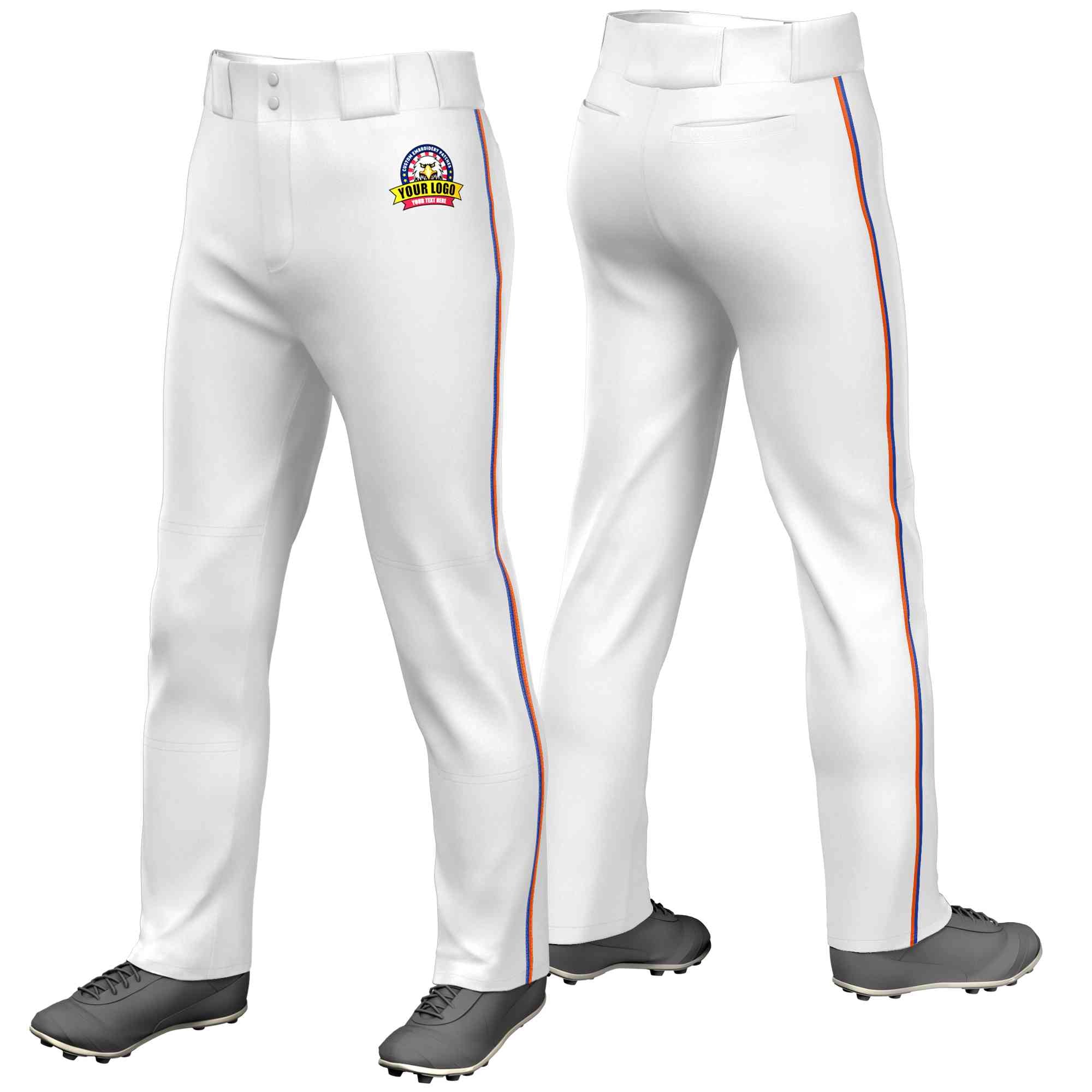 Pantalon de baseball ample et extensible, coupe classique, blanc royal-orange personnalisé