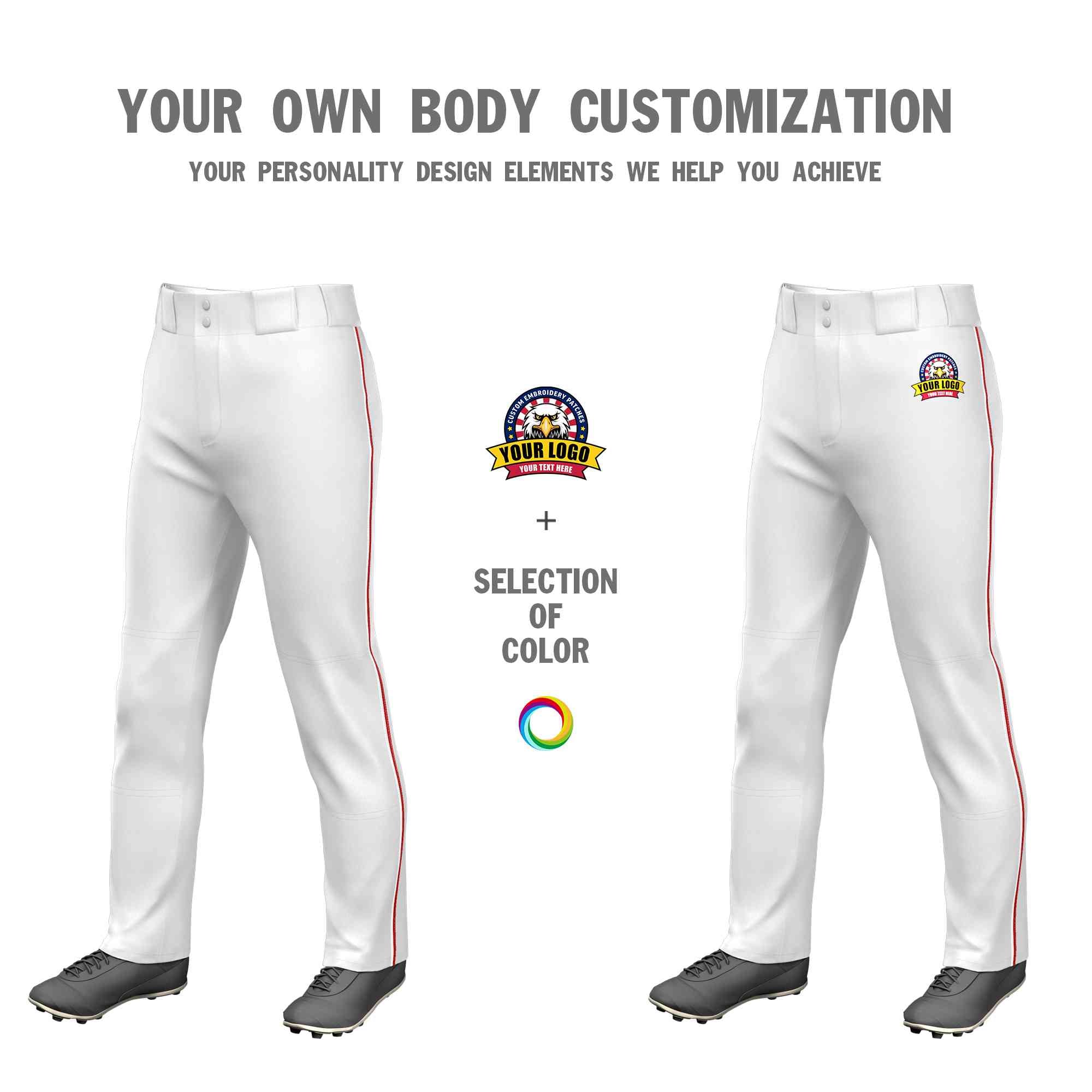 Custom White White-Red Classic Fit Stretch Practice Loose-fit Baseball Pants