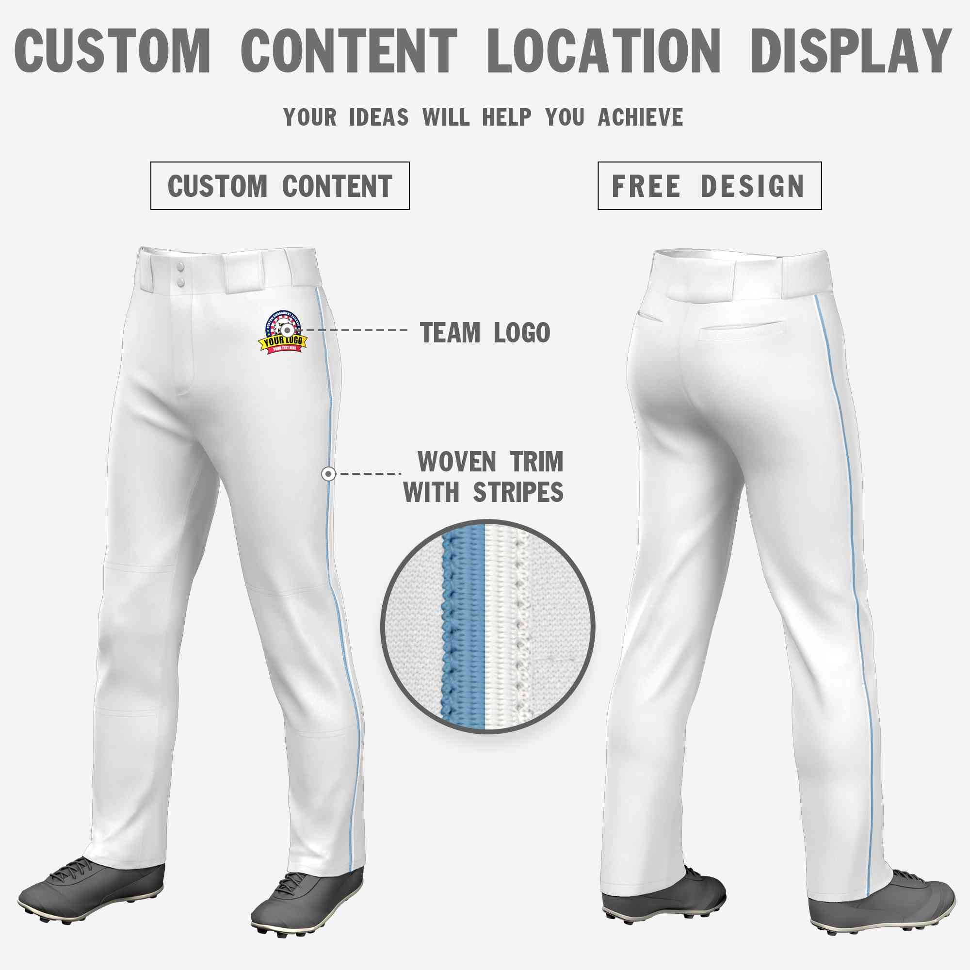 Custom White Light Blue-White Classic Fit Stretch Practice Loose-fit Baseball Pants