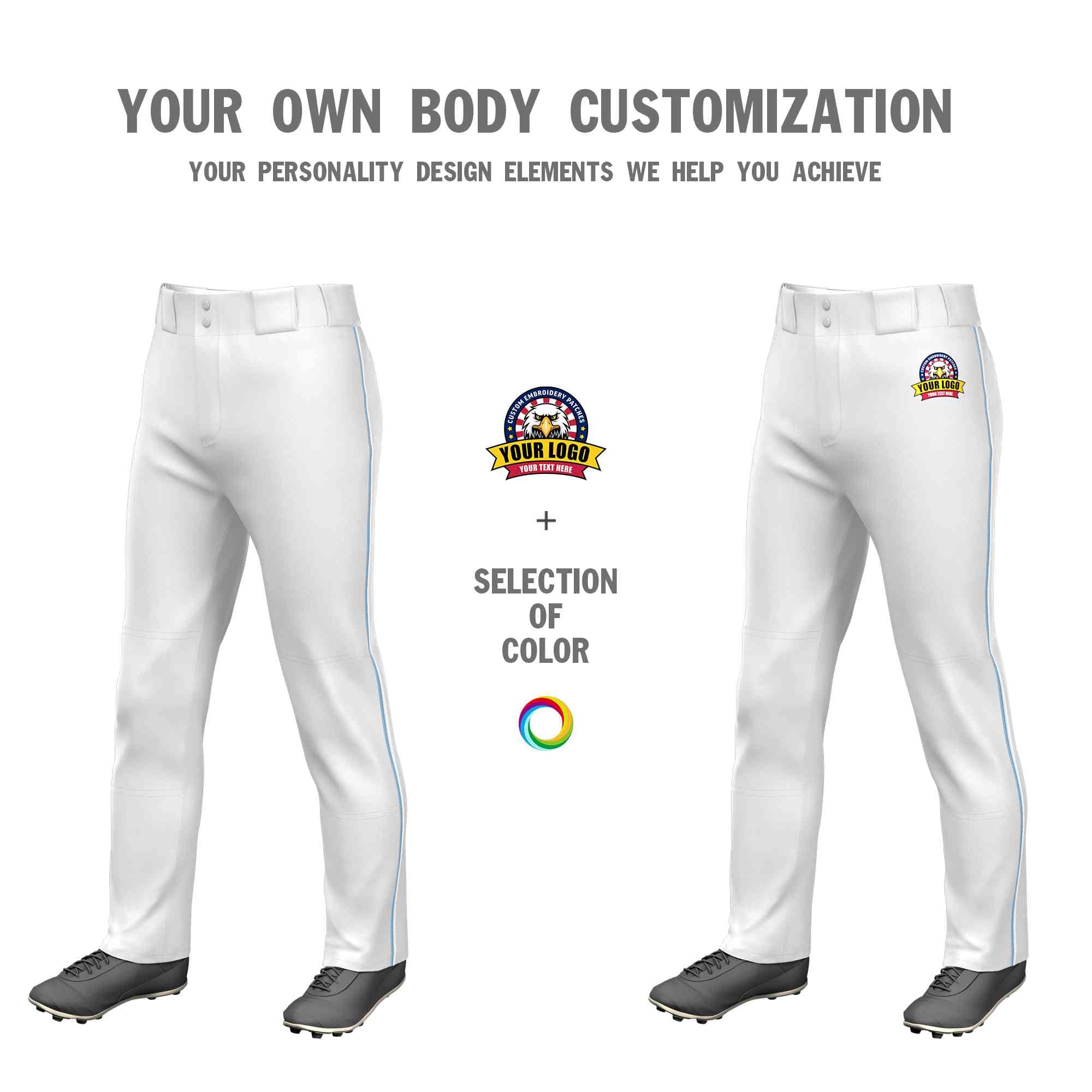 Custom White Light Blue-White Classic Fit Stretch Practice Loose-fit Baseball Pants