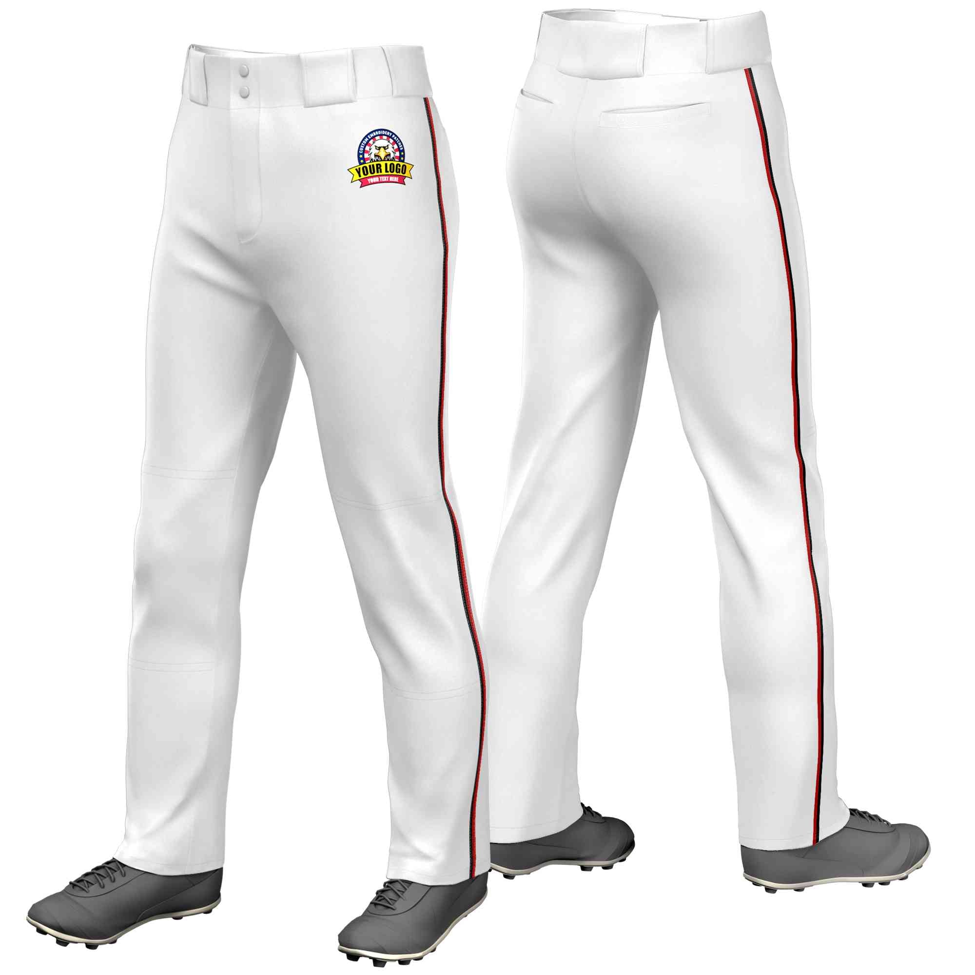 Pantalon de baseball coupe ample, coupe classique, extensible, personnalisé, blanc, noir-rouge