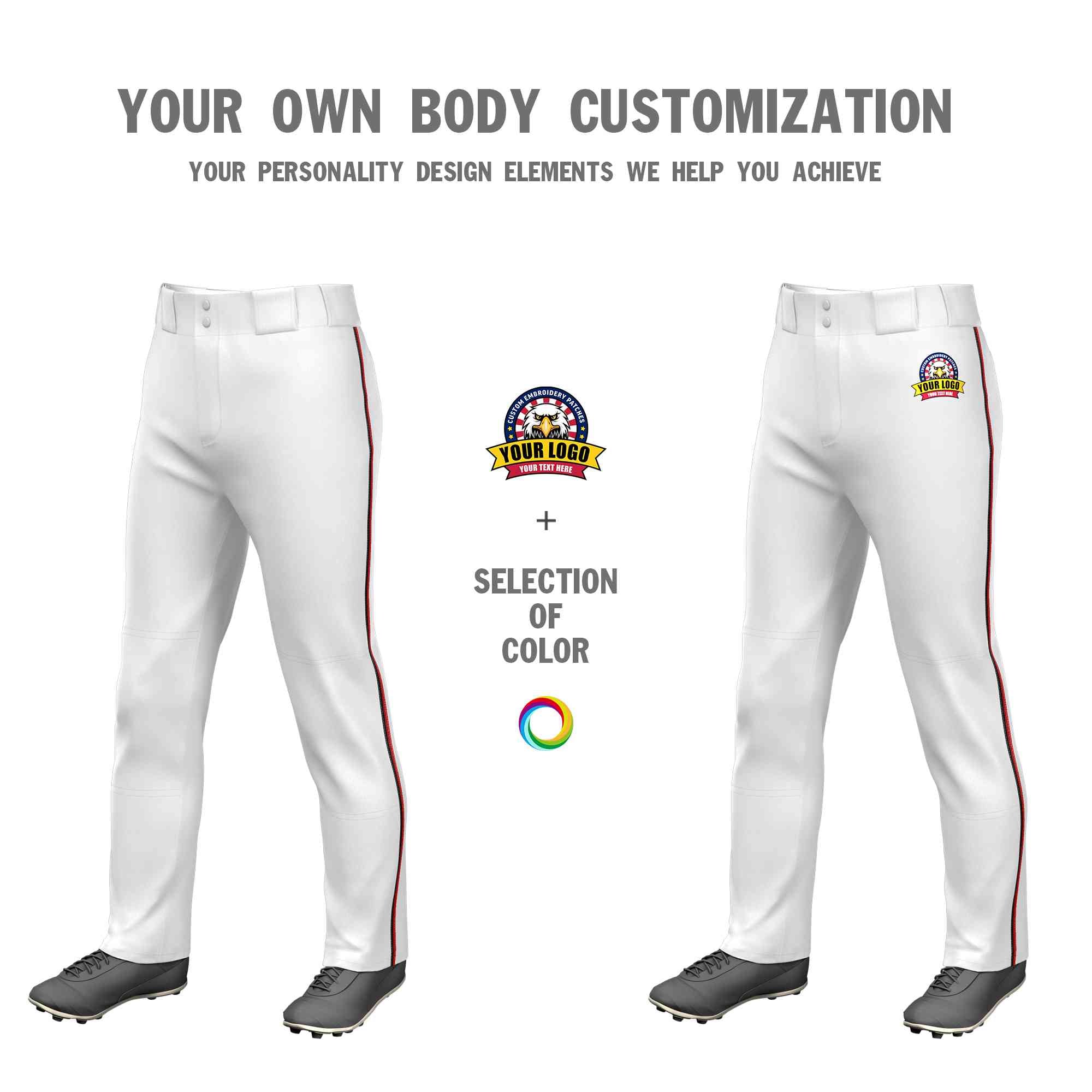 Pantalon de baseball coupe ample, coupe classique, extensible, personnalisé, blanc, noir-rouge