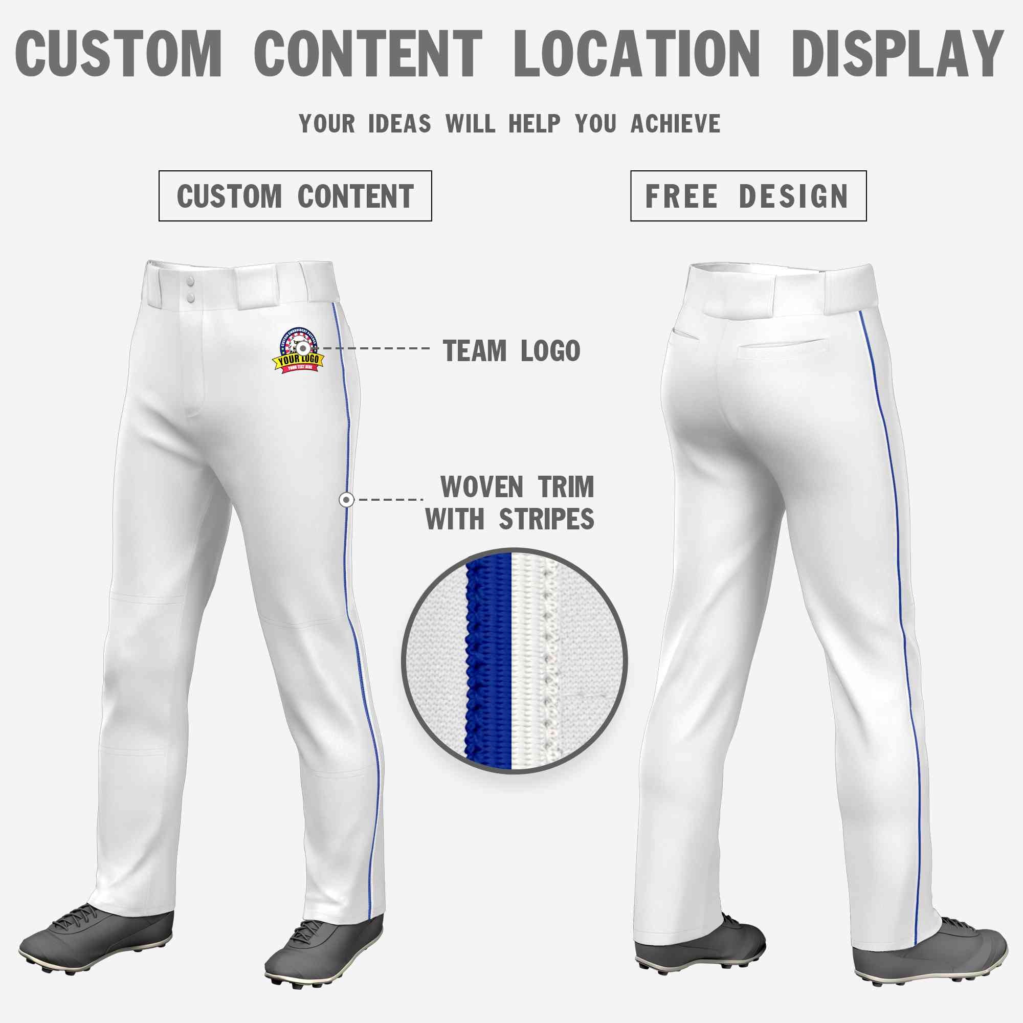 Custom White Royal-White Classic Fit Stretch Practice Loose-fit Baseball Pants