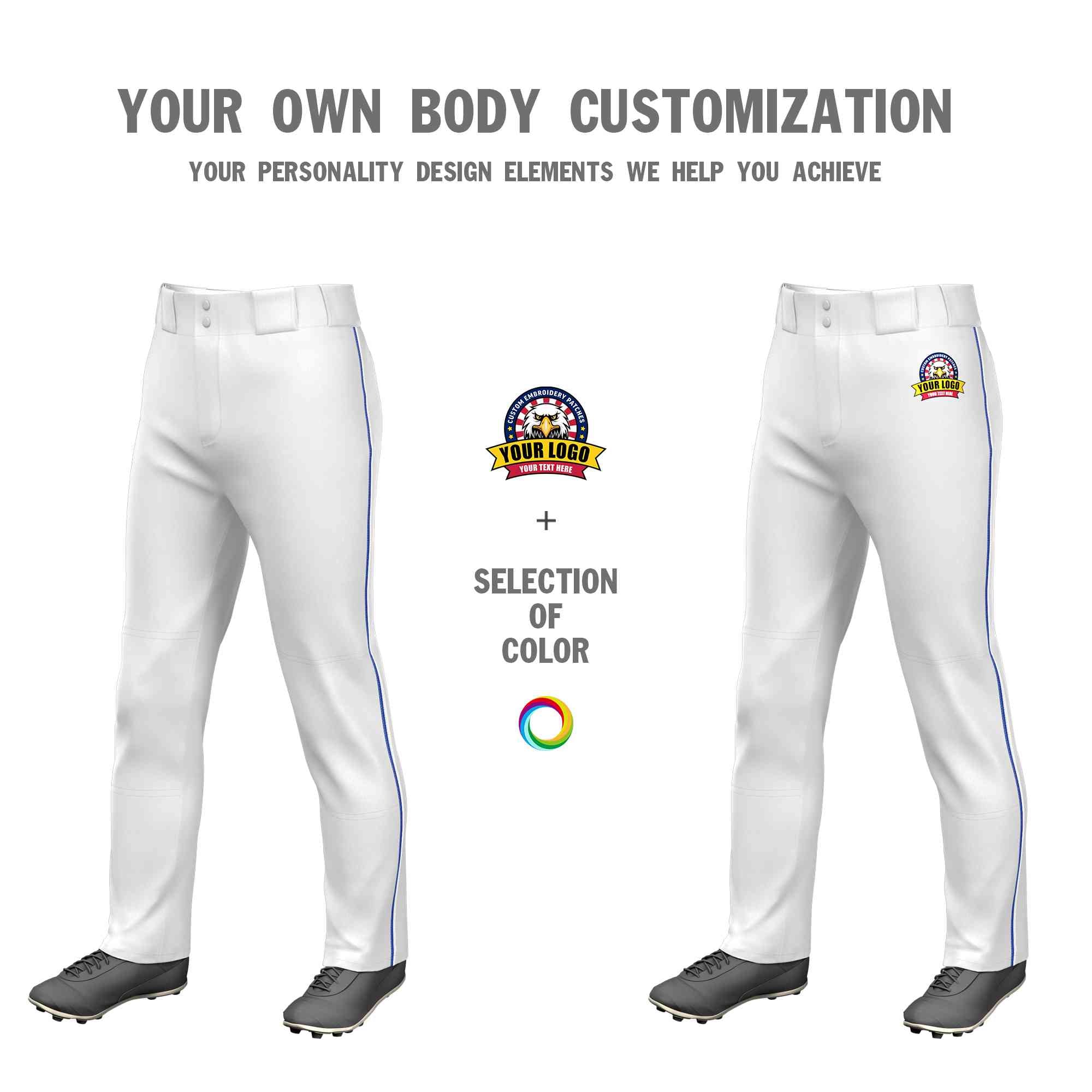 Custom White Royal-White Classic Fit Stretch Practice Loose-fit Baseball Pants