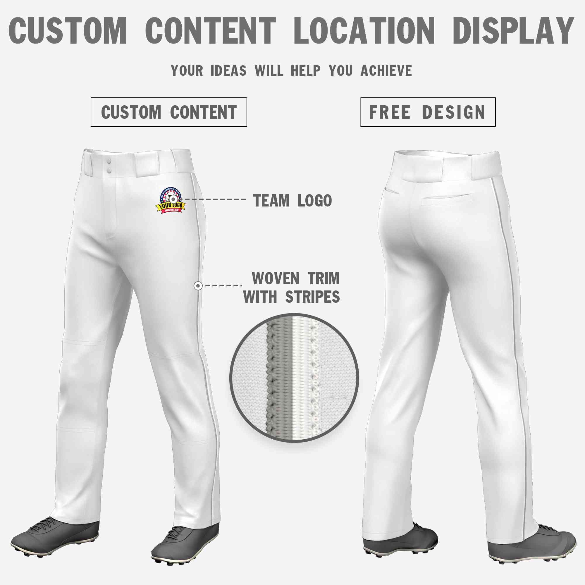 Pantalon de baseball coupe ample, coupe classique, blanc, gris-blanc, personnalisé