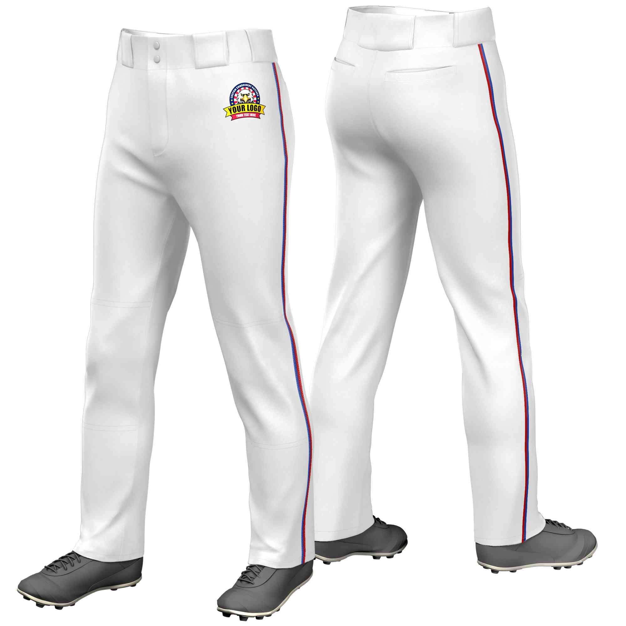 Custom White Royal-Red Classic Fit Stretch Practice Loose-fit Baseball Pants