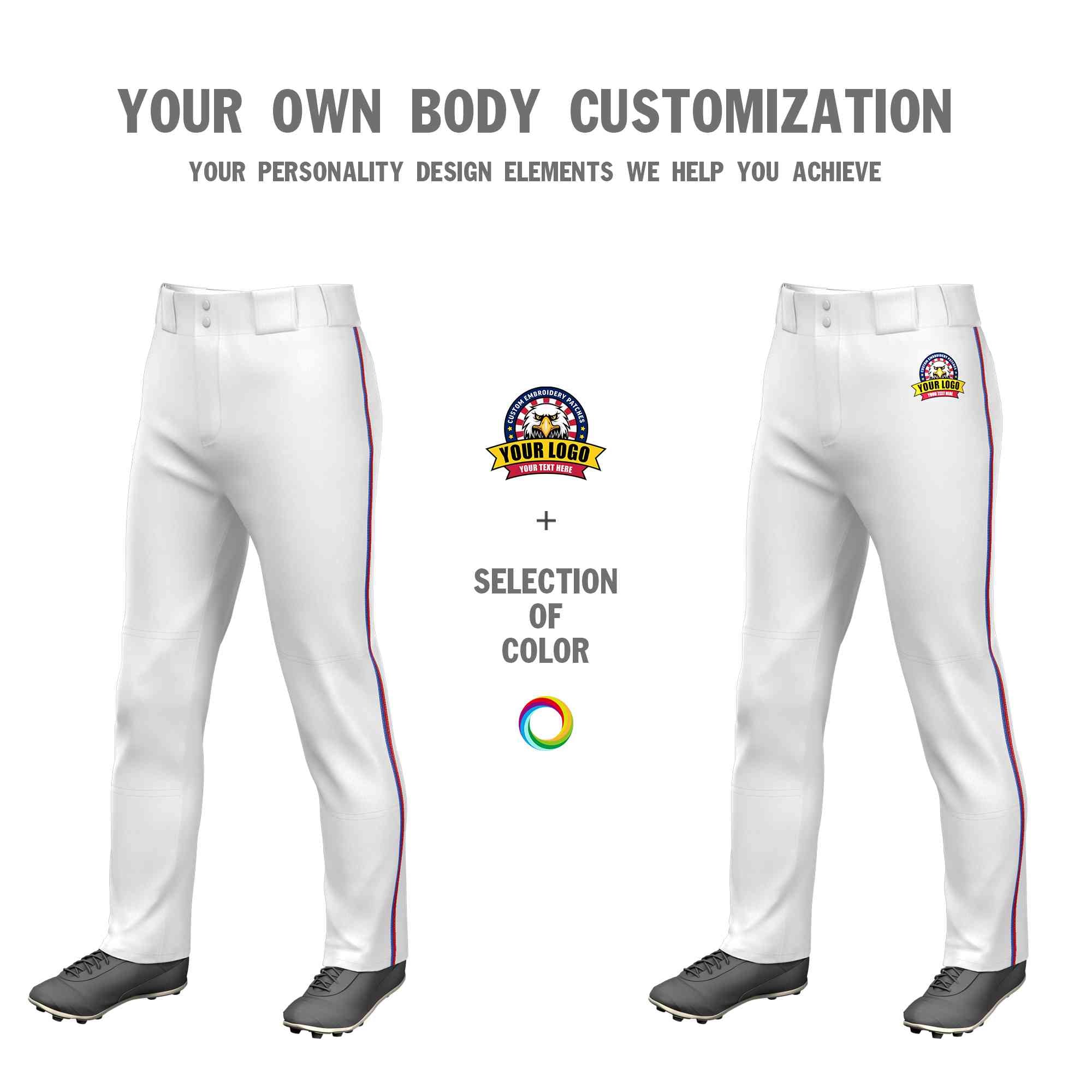 Custom White Royal-Red Classic Fit Stretch Practice Loose-fit Baseball Pants