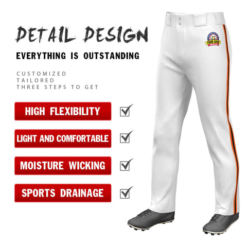 Custom White Orange Black-Orange Classic Fit Stretch Practice Loose-fit Baseball Pants