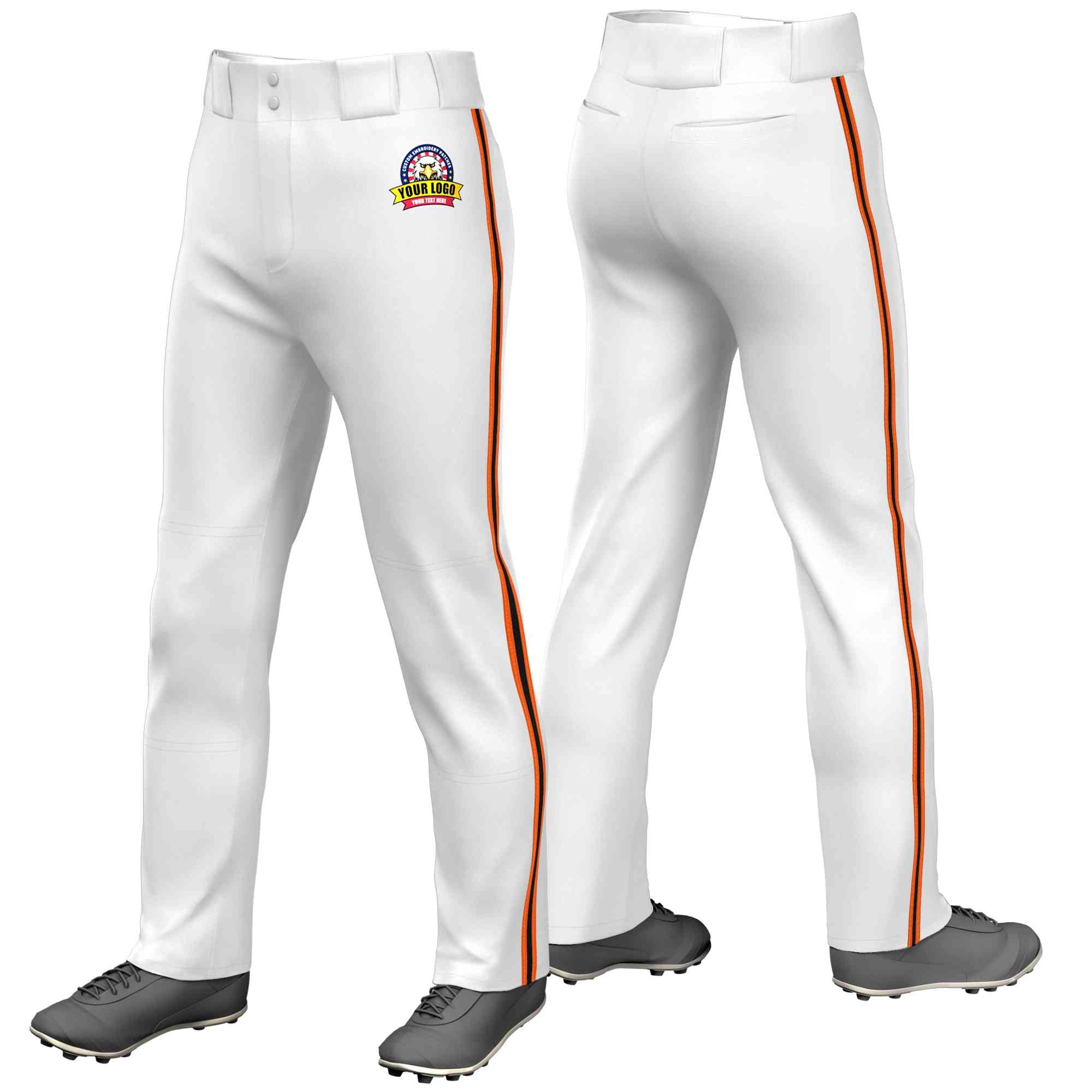 Custom White Orange Black-Orange Classic Fit Stretch Practice Loose-fit Baseball Pants