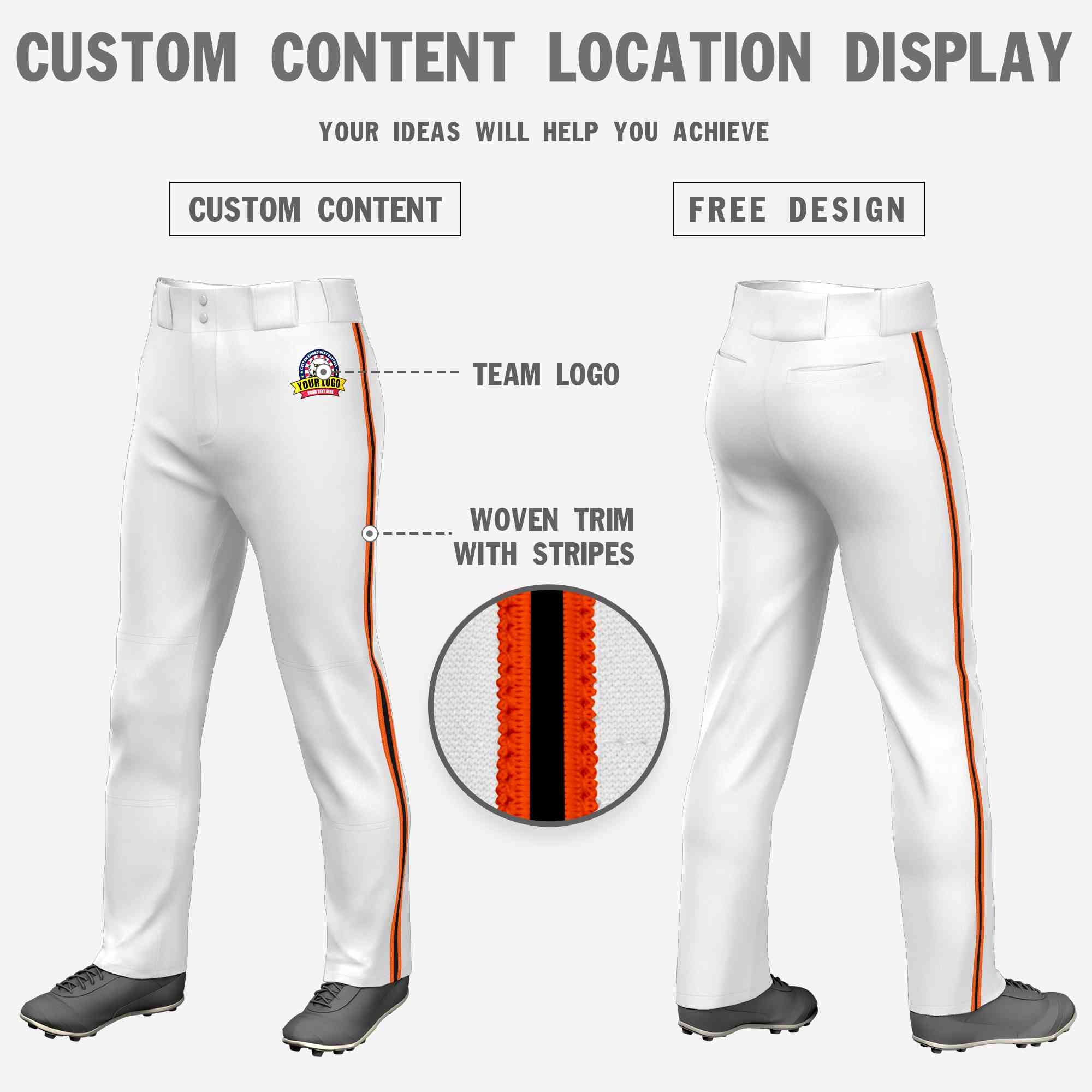 Custom White Orange Black-Orange Classic Fit Stretch Practice Loose-fit Baseball Pants