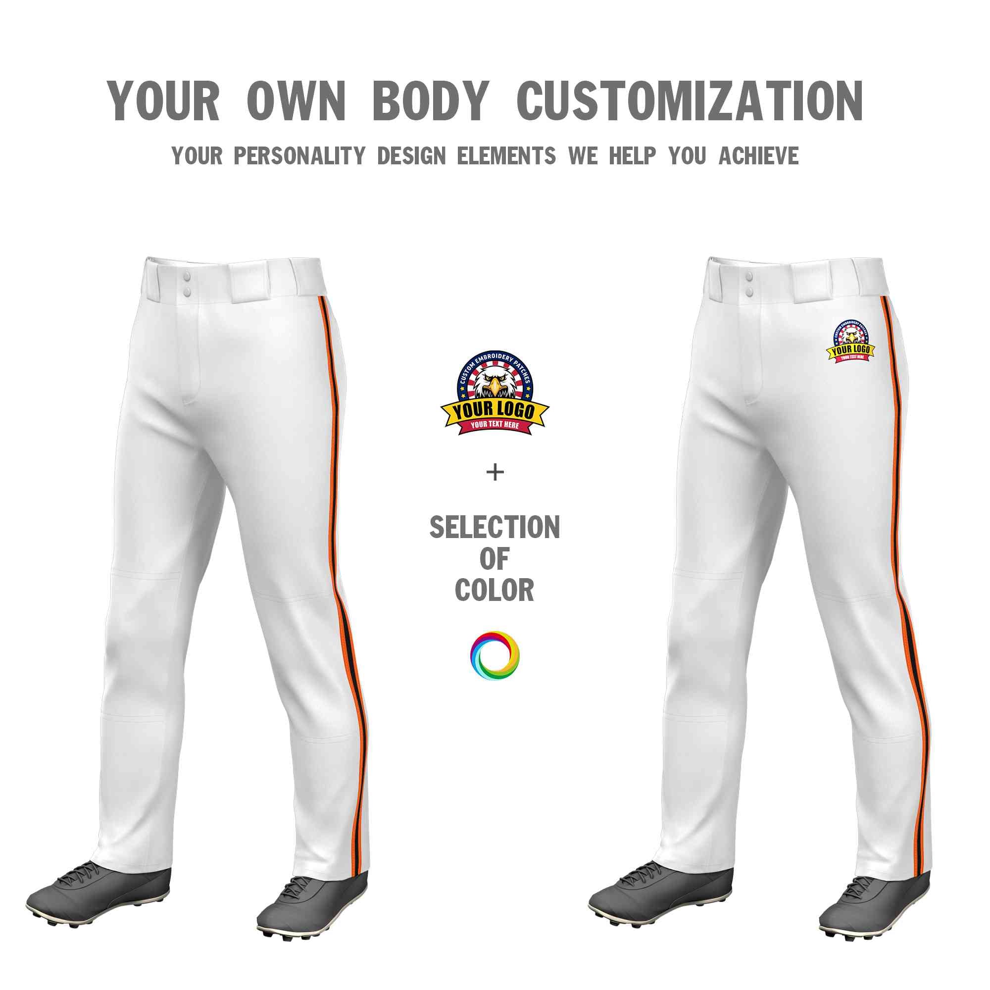 Custom White Orange Black-Orange Classic Fit Stretch Practice Loose-fit Baseball Pants