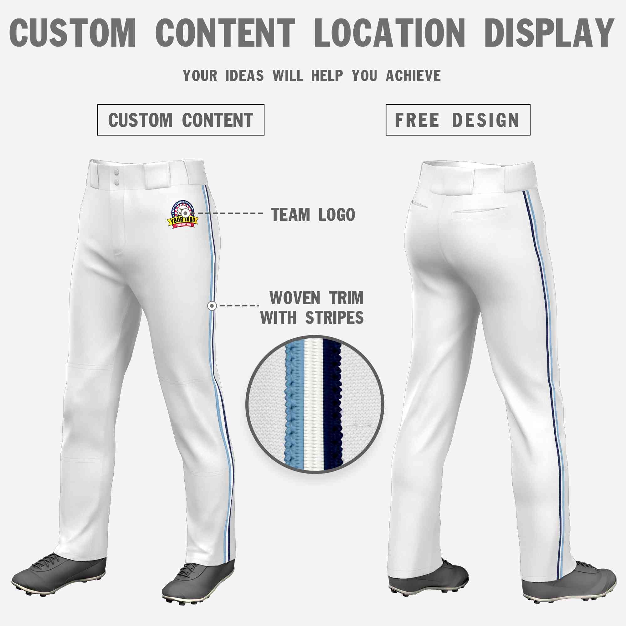 Custom White Royal White-Navy Classic Fit Stretch Practice Loose-fit Baseball Pants