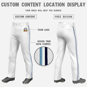 Custom White Royal White-Navy Classic Fit Stretch Practice Loose-fit Baseball Pants