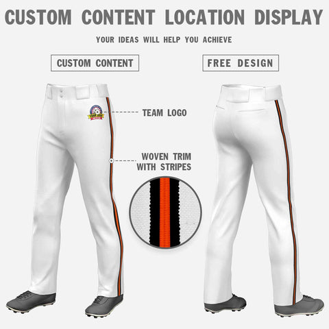 Custom White Black Orange-Black Classic Fit Stretch Practice Loose-fit Baseball Pants