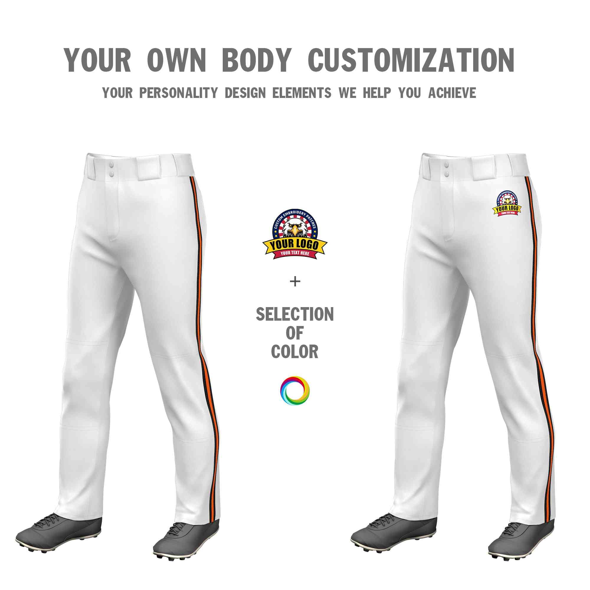 Custom White Black Orange-Black Classic Fit Stretch Practice Loose-fit Baseball Pants