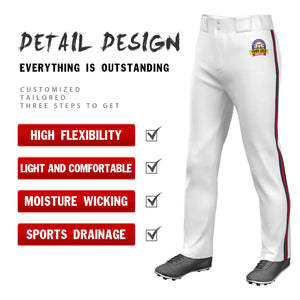 Custom White Navy Red-Navy Classic Fit Stretch Practice Loose-fit Baseball Pants