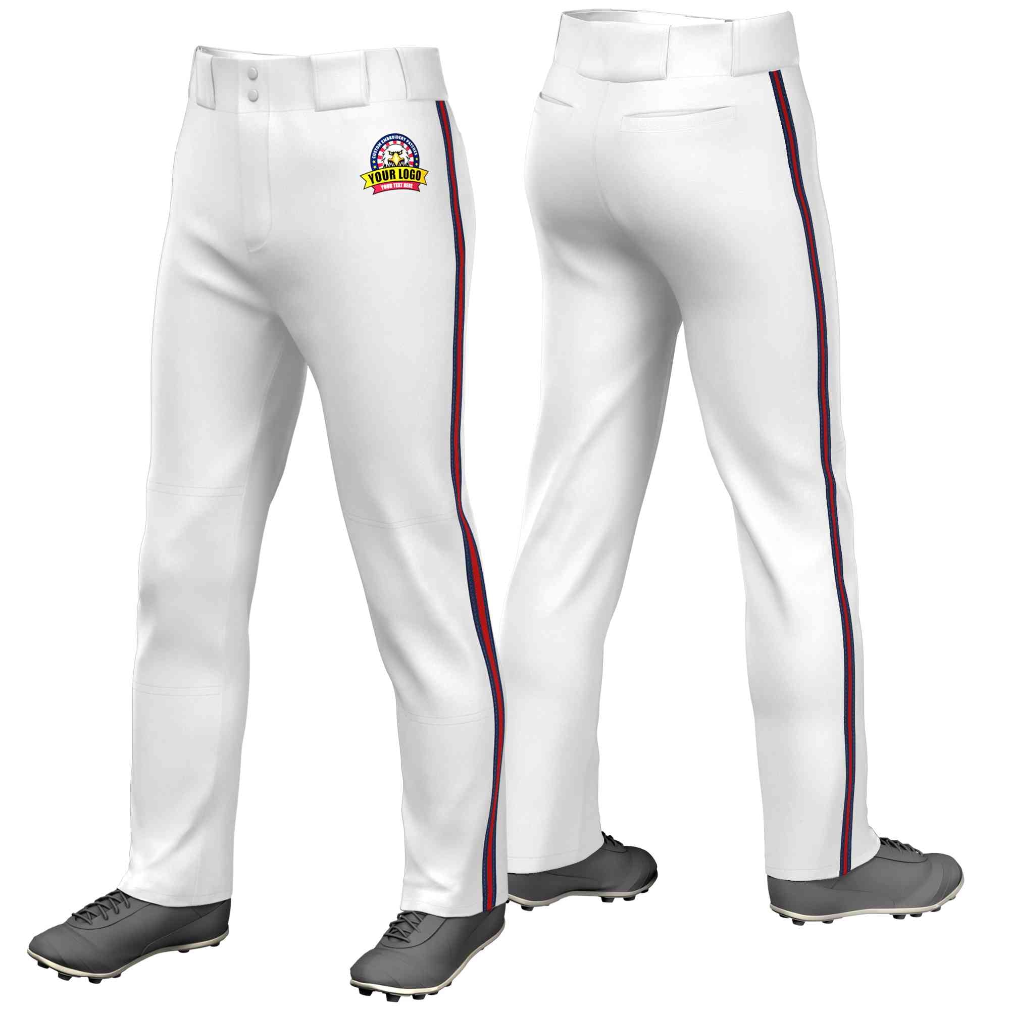 Pantalon de baseball coupe ample, coupe classique, blanc, marine, rouge-marine, personnalisé