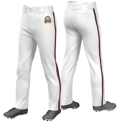 Custom White Navy Red-Navy Classic Fit Stretch Practice Loose-fit Baseball Pants