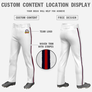 Custom White Navy Red-Navy Classic Fit Stretch Practice Loose-fit Baseball Pants