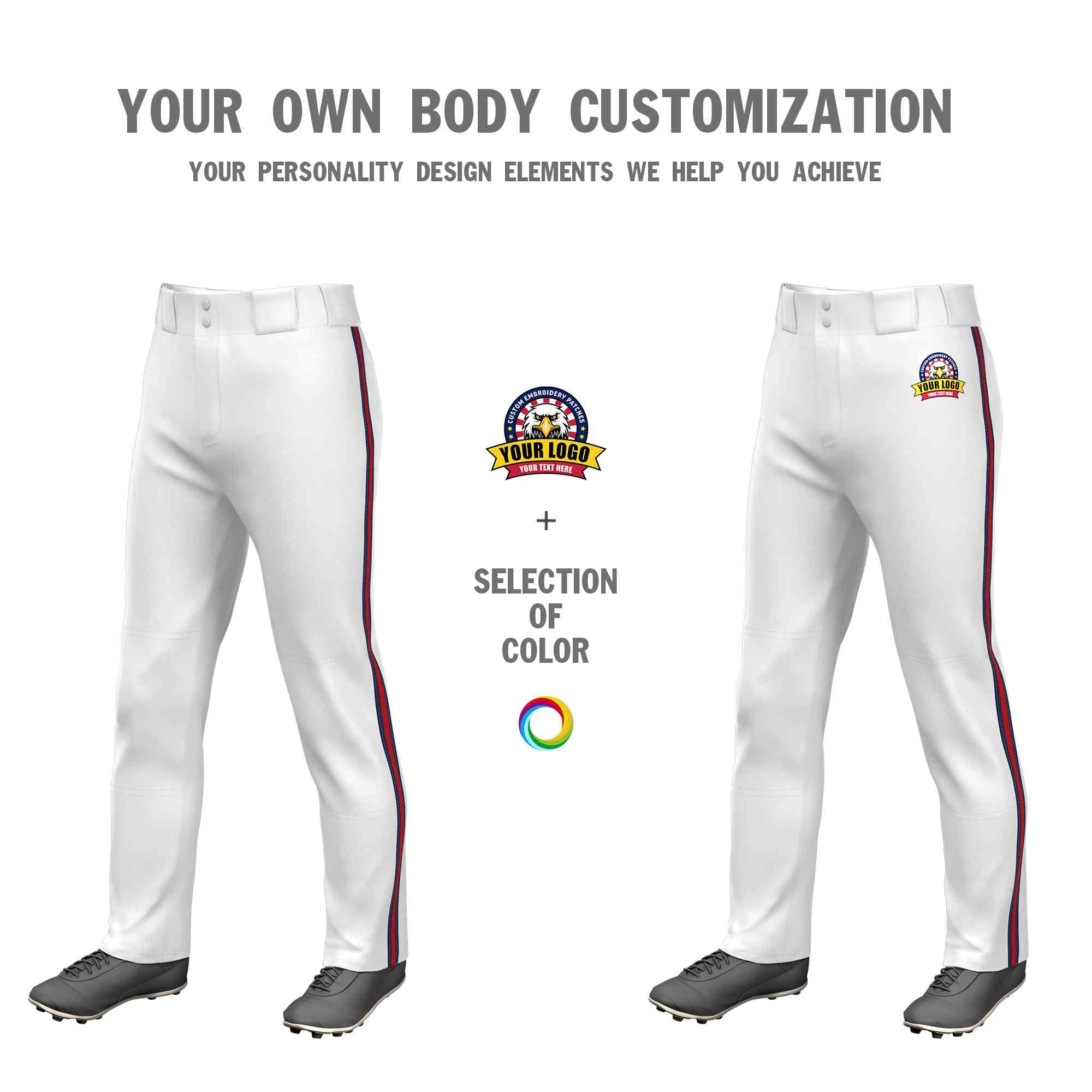 Custom White Navy Red-Navy Classic Fit Stretch Practice Loose-fit Baseball Pants