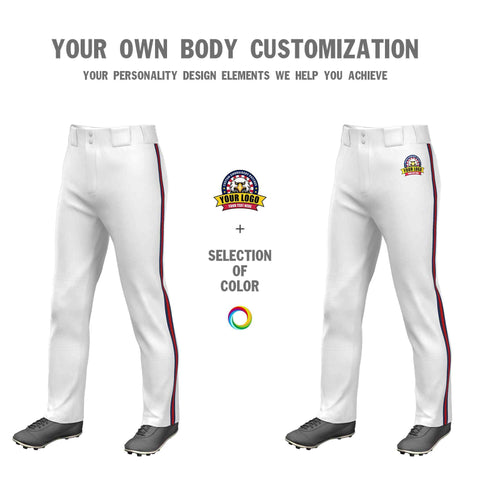 Custom White Navy Red-Navy Classic Fit Stretch Practice Loose-fit Baseball Pants