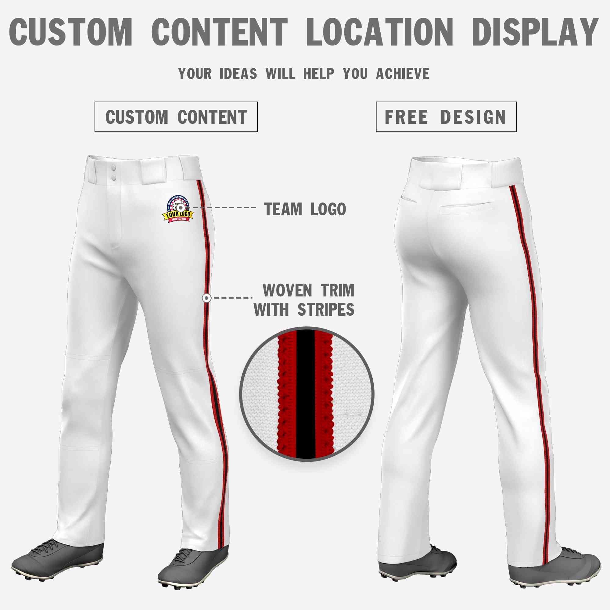 Custom White Red Black-Red Classic Fit Stretch Practice Loose-fit Baseball Pants