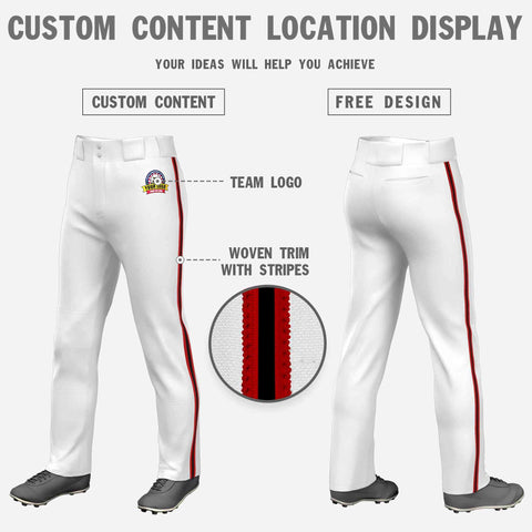 Custom White Red Black-Red Classic Fit Stretch Practice Loose-fit Baseball Pants