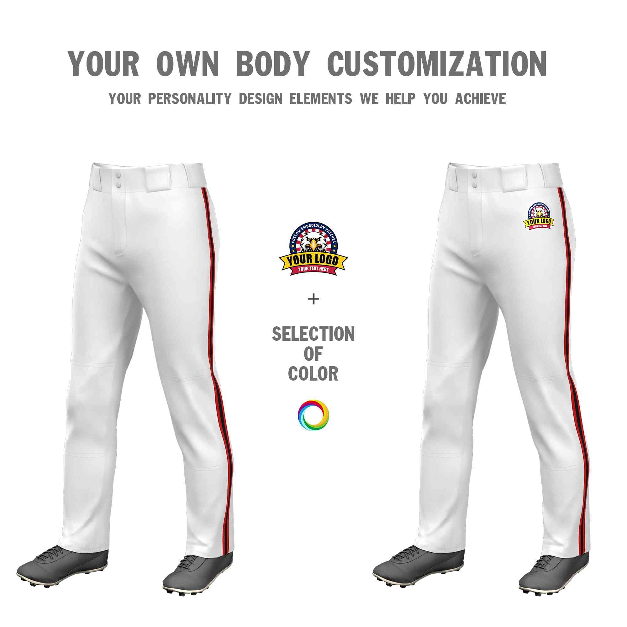 Custom White Red Black-Red Classic Fit Stretch Practice Loose-fit Baseball Pants