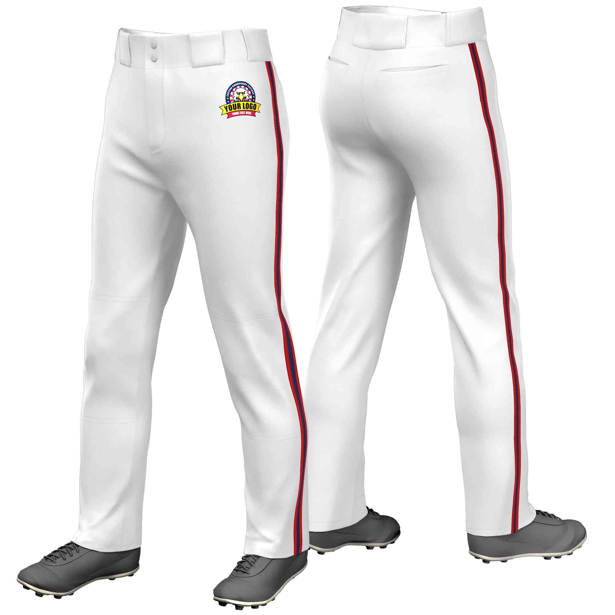 Pantalon de baseball coupe ample, coupe classique, personnalisé, blanc, rouge, marine-rouge