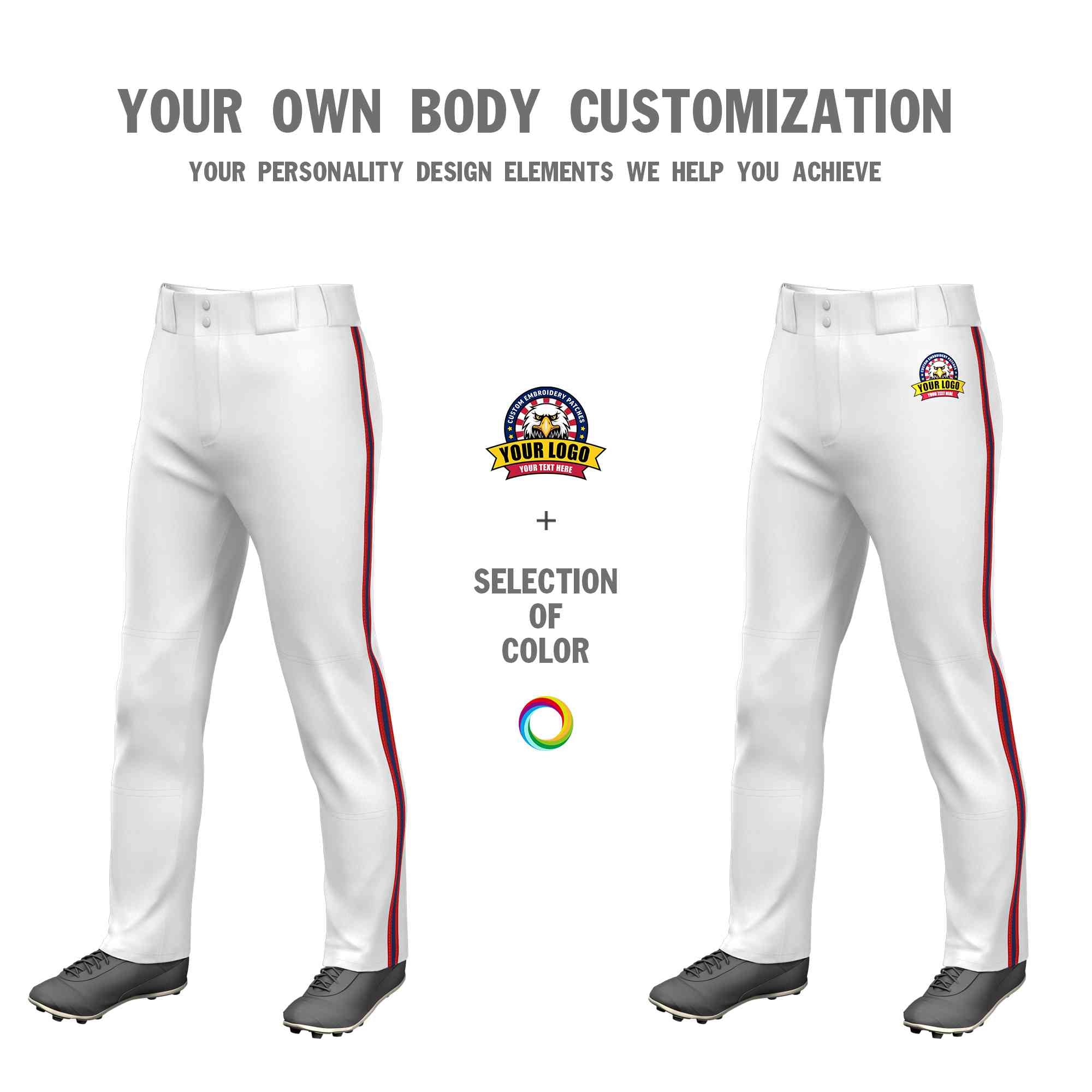 Pantalon de baseball coupe ample, coupe classique, personnalisé, blanc, rouge, marine-rouge