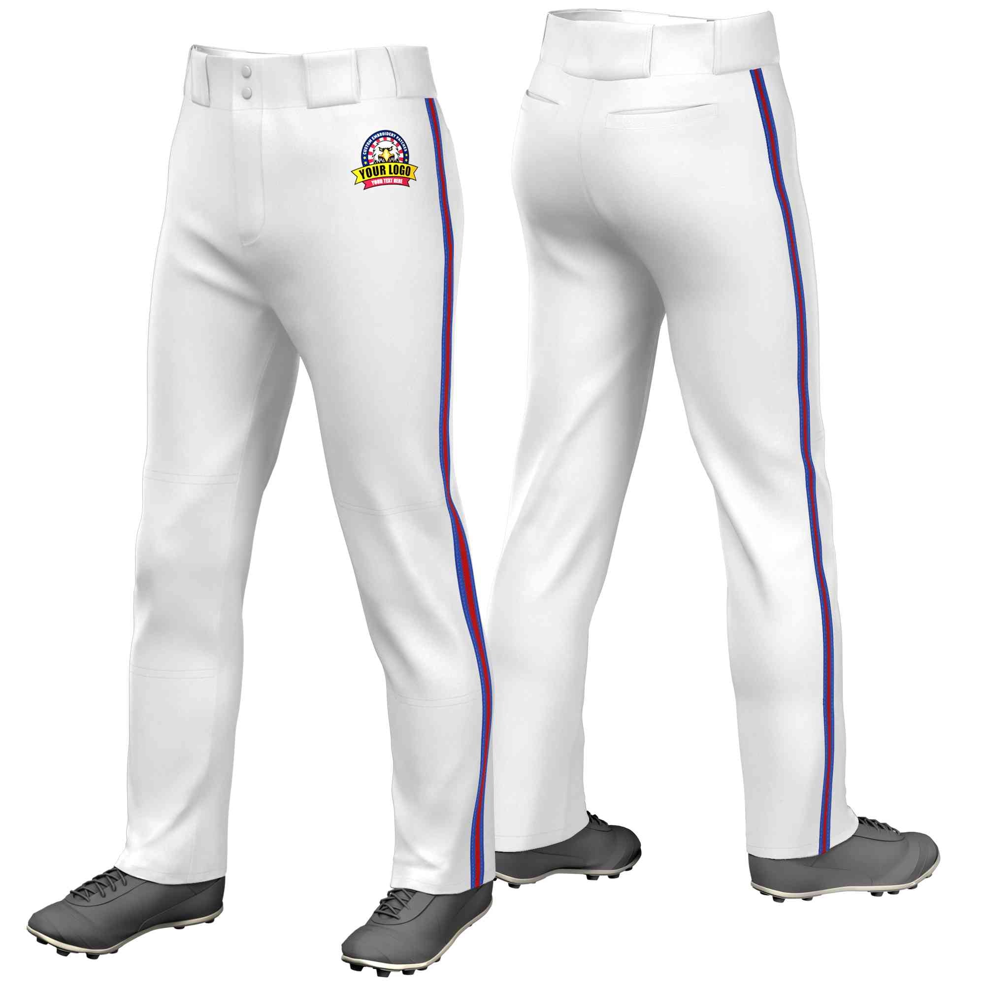 Pantalon de baseball coupe ample, coupe classique, blanc royal rouge-royal, personnalisé