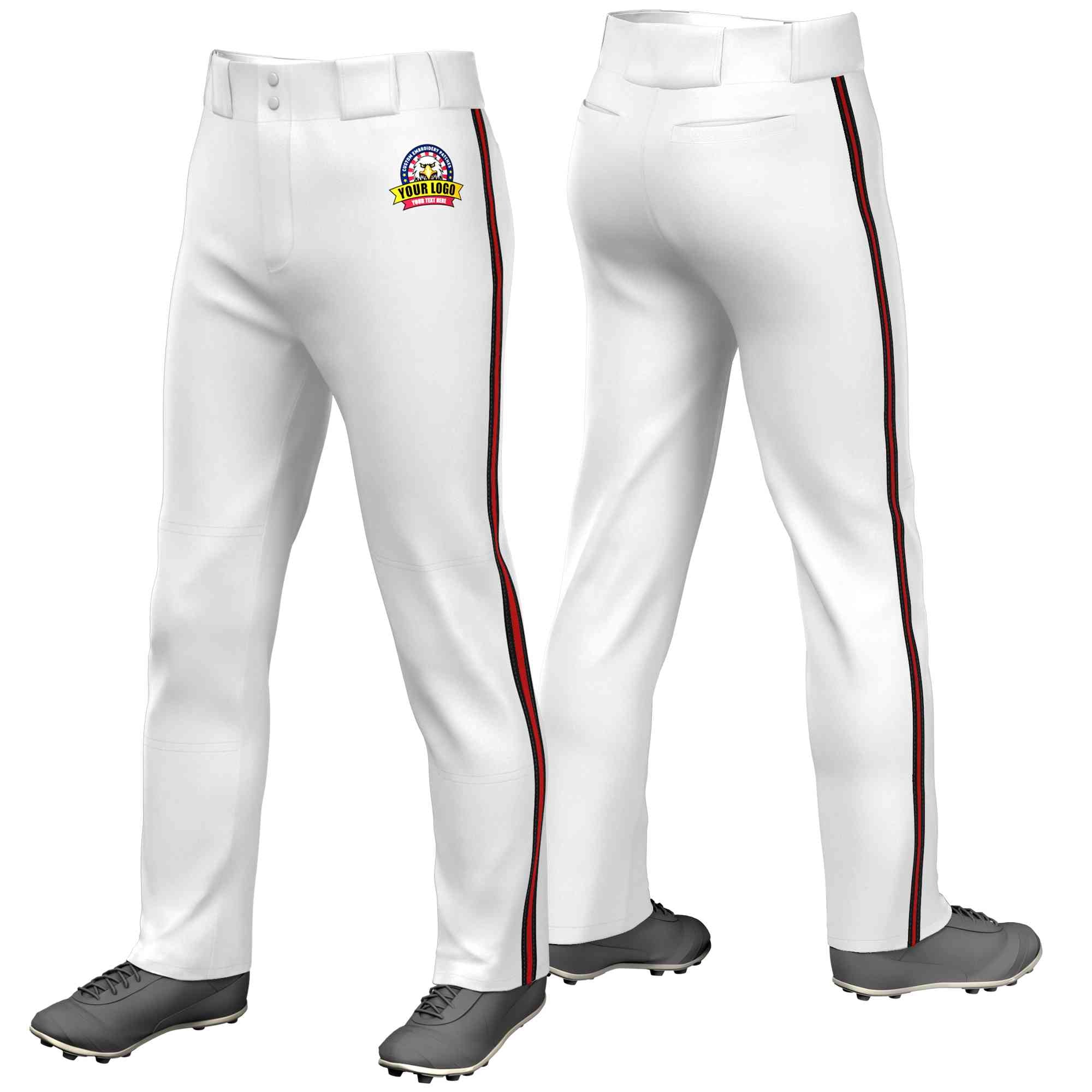 Custom White Black Red-Black Classic Fit Stretch Practice Loose-fit Baseball Pants