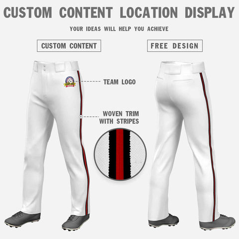 Custom White Black Red-Black Classic Fit Stretch Practice Loose-fit Baseball Pants