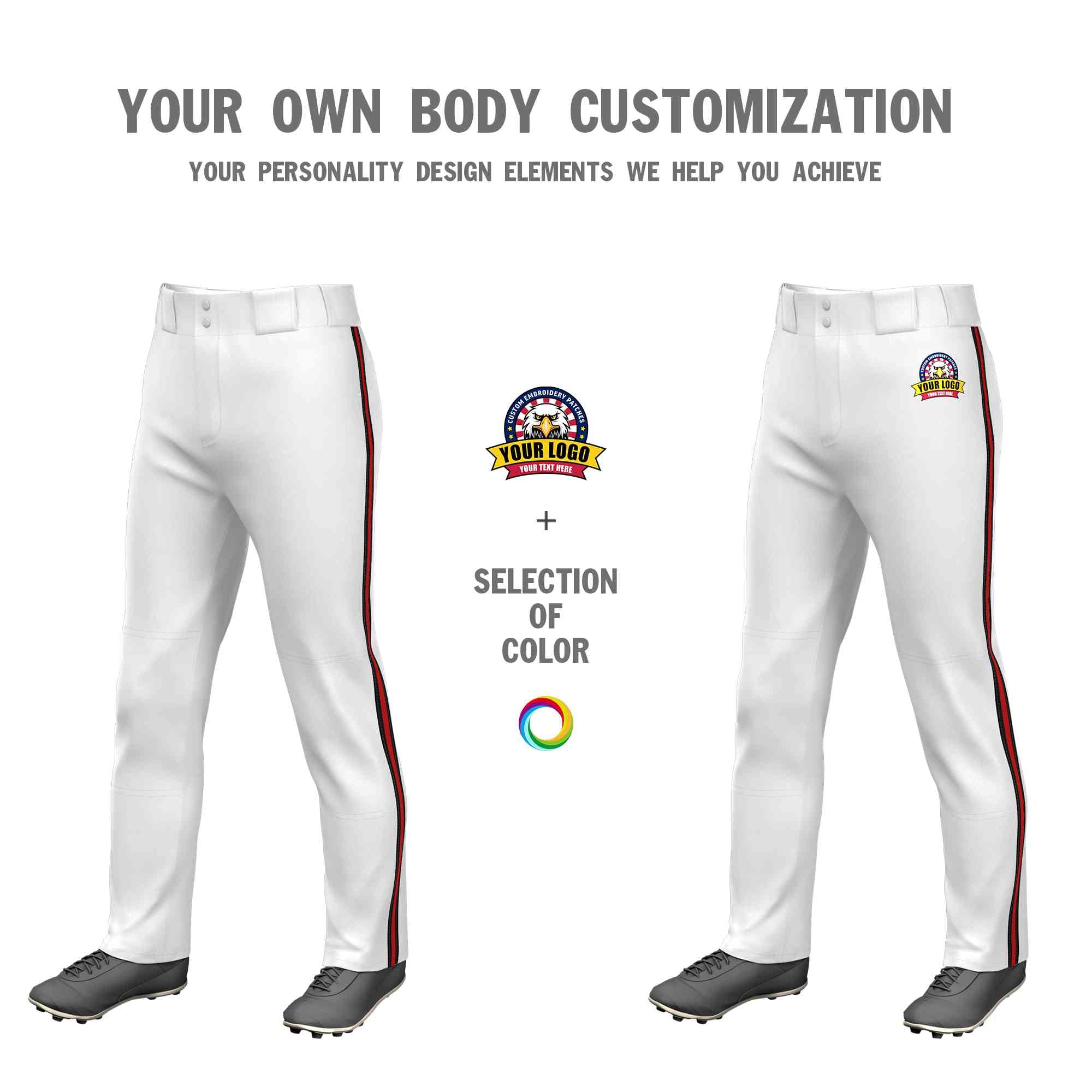 Custom White Black Red-Black Classic Fit Stretch Practice Loose-fit Baseball Pants