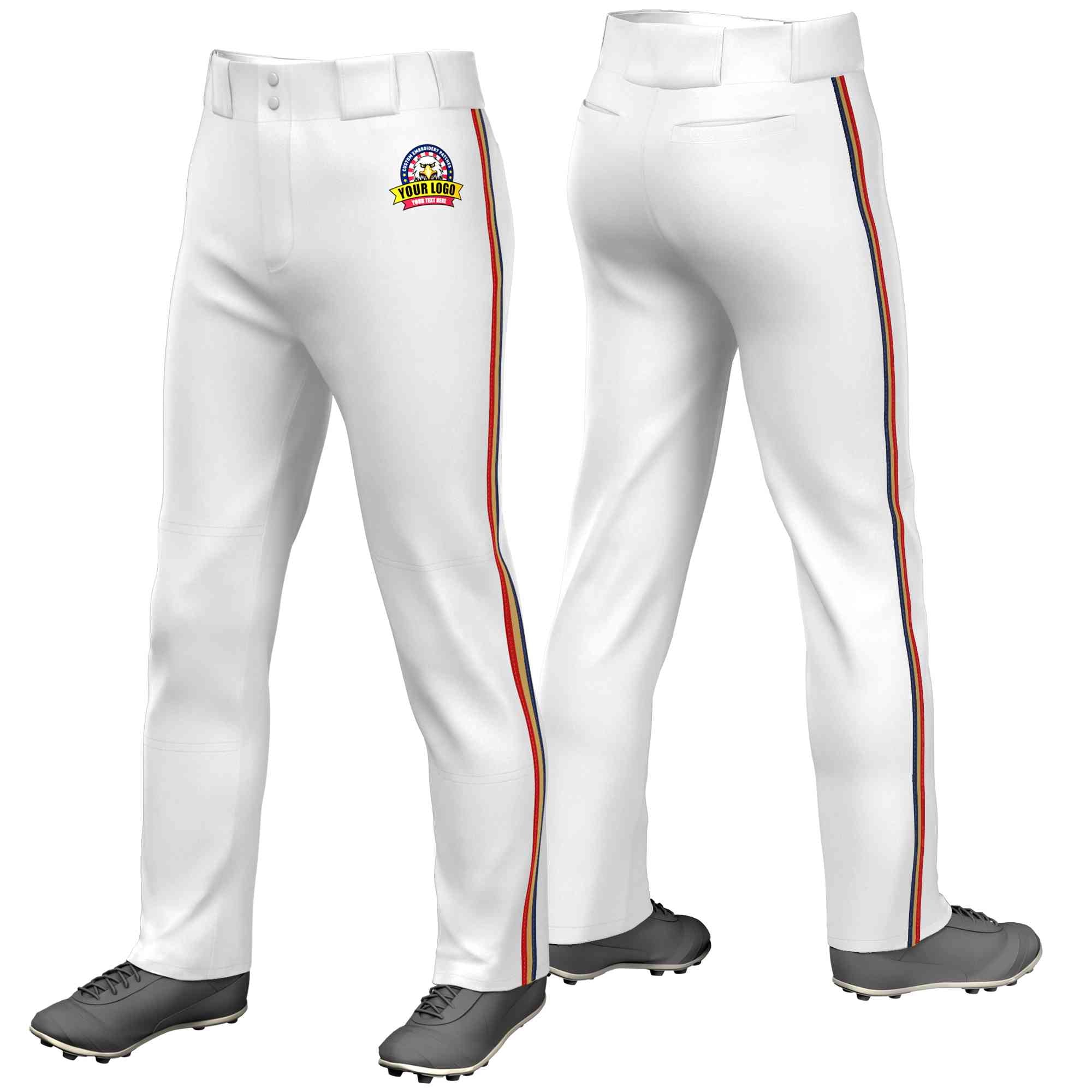 Custom White Navy Gold-Red Classic Fit Stretch Practice Loose-fit Baseball Pants