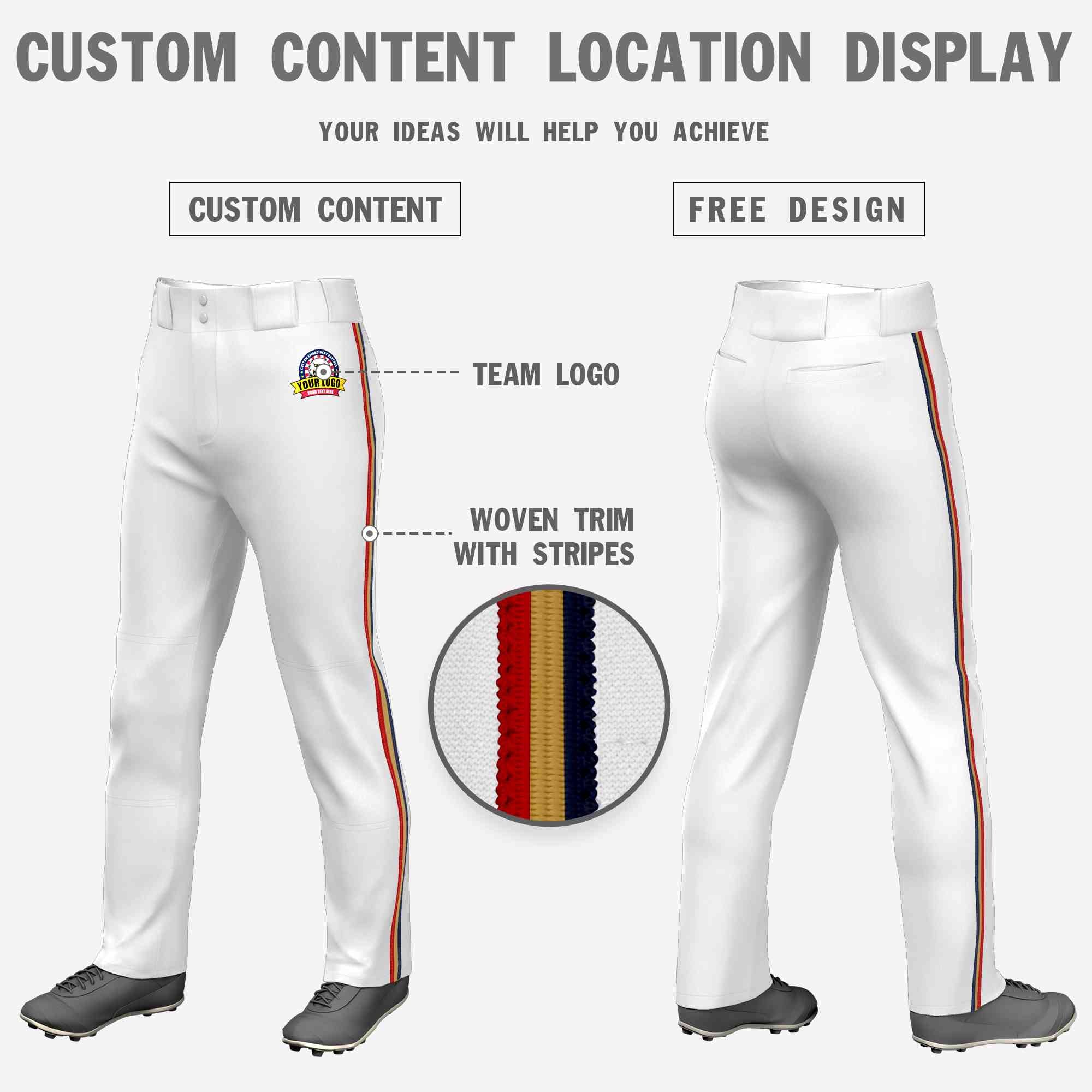 Custom White Navy Gold-Red Classic Fit Stretch Practice Loose-fit Baseball Pants