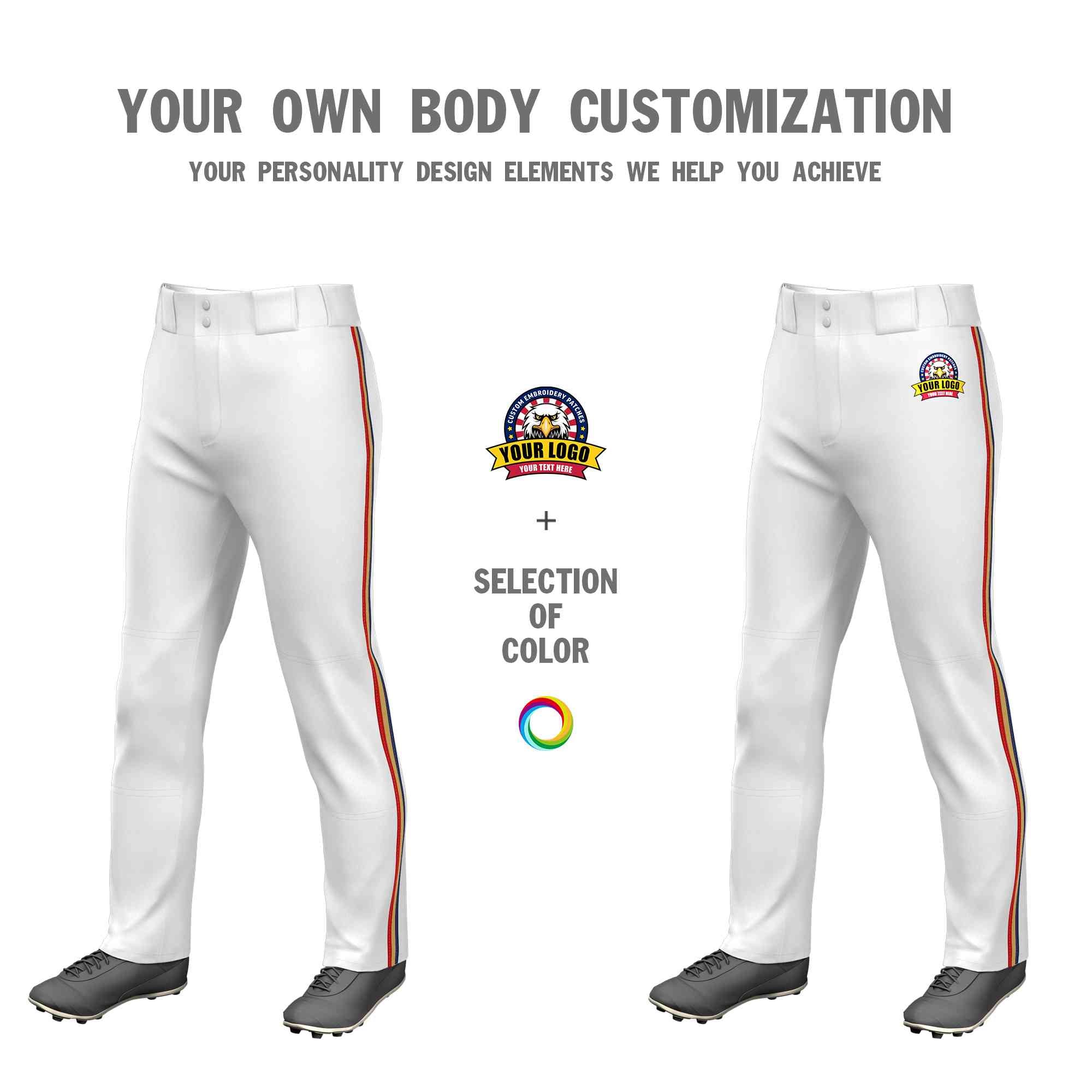 Custom White Navy Gold-Red Classic Fit Stretch Practice Loose-fit Baseball Pants