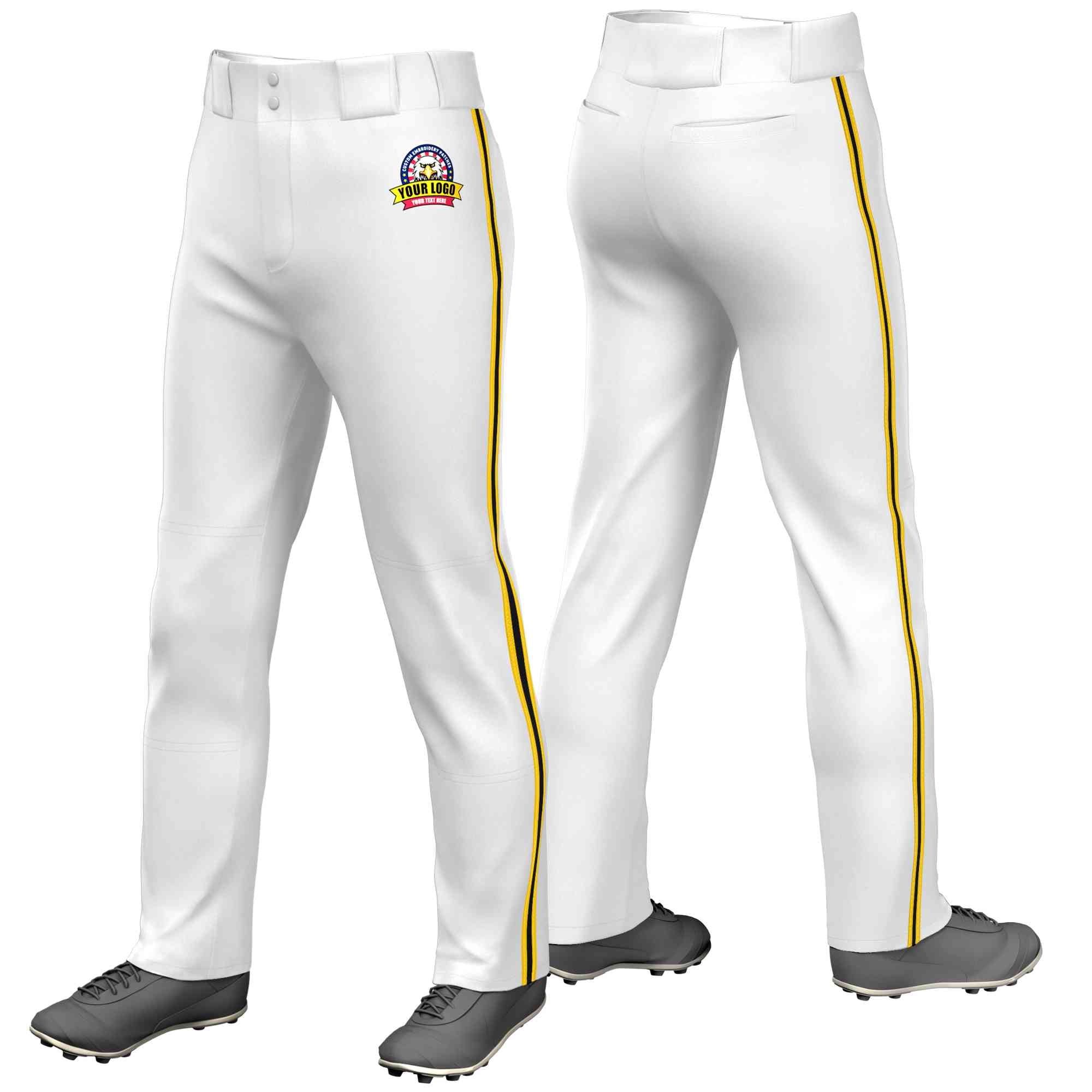 Custom White Gold Black-Gold Classic Fit Stretch Practice Loose-fit Baseball Pants