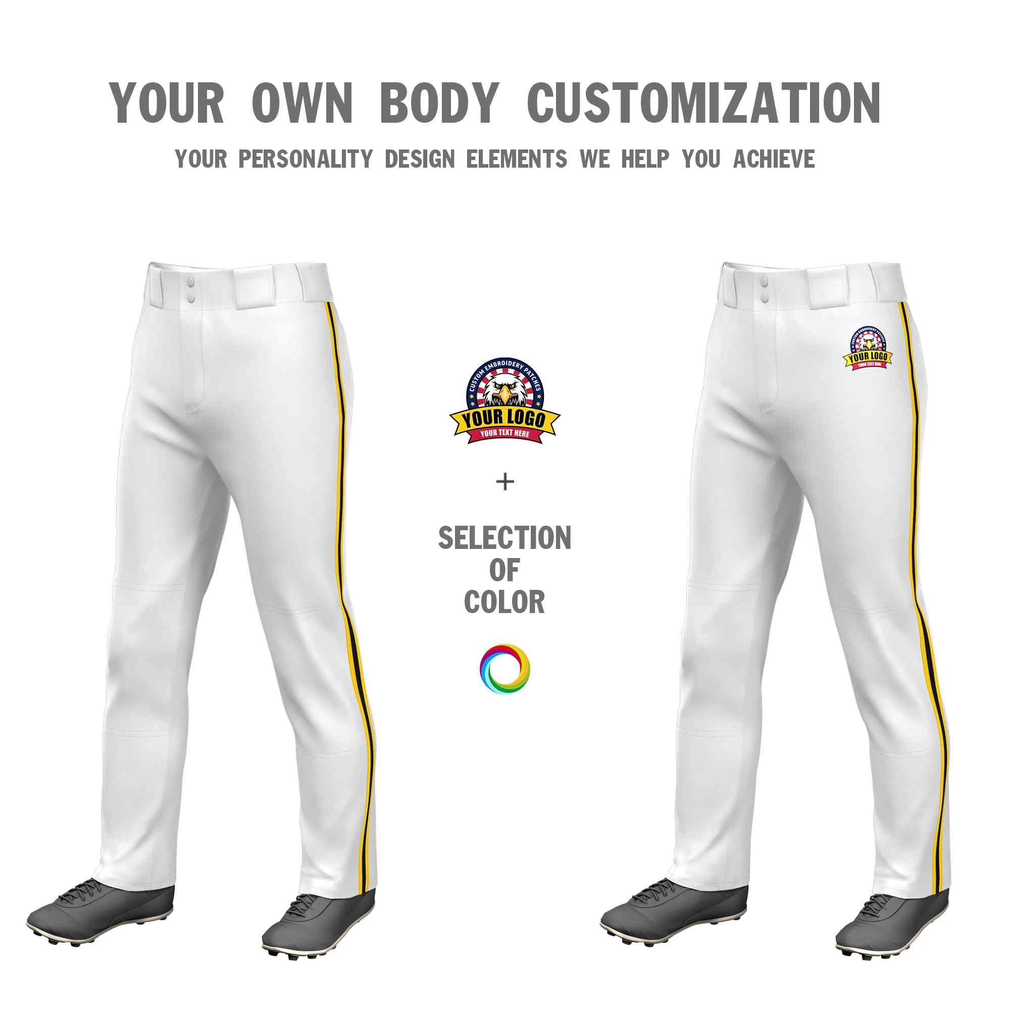 Custom White Gold Black-Gold Classic Fit Stretch Practice Loose-fit Baseball Pants