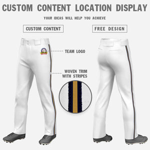 Custom White Navy Gold-Navy Classic Fit Stretch Practice Loose-fit Baseball Pants